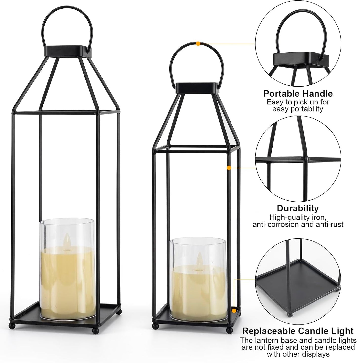2-Piece Decorative Lantern Set with LED Candles