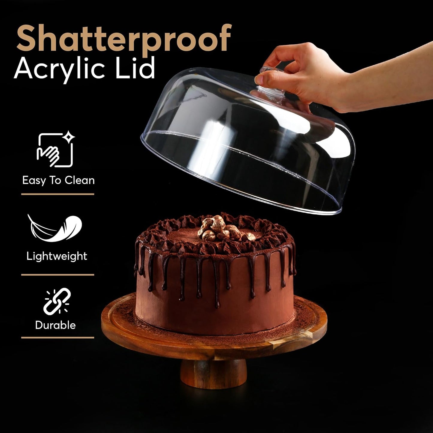 Acacia Wood Cake Stand with Acrylic Dome Lid