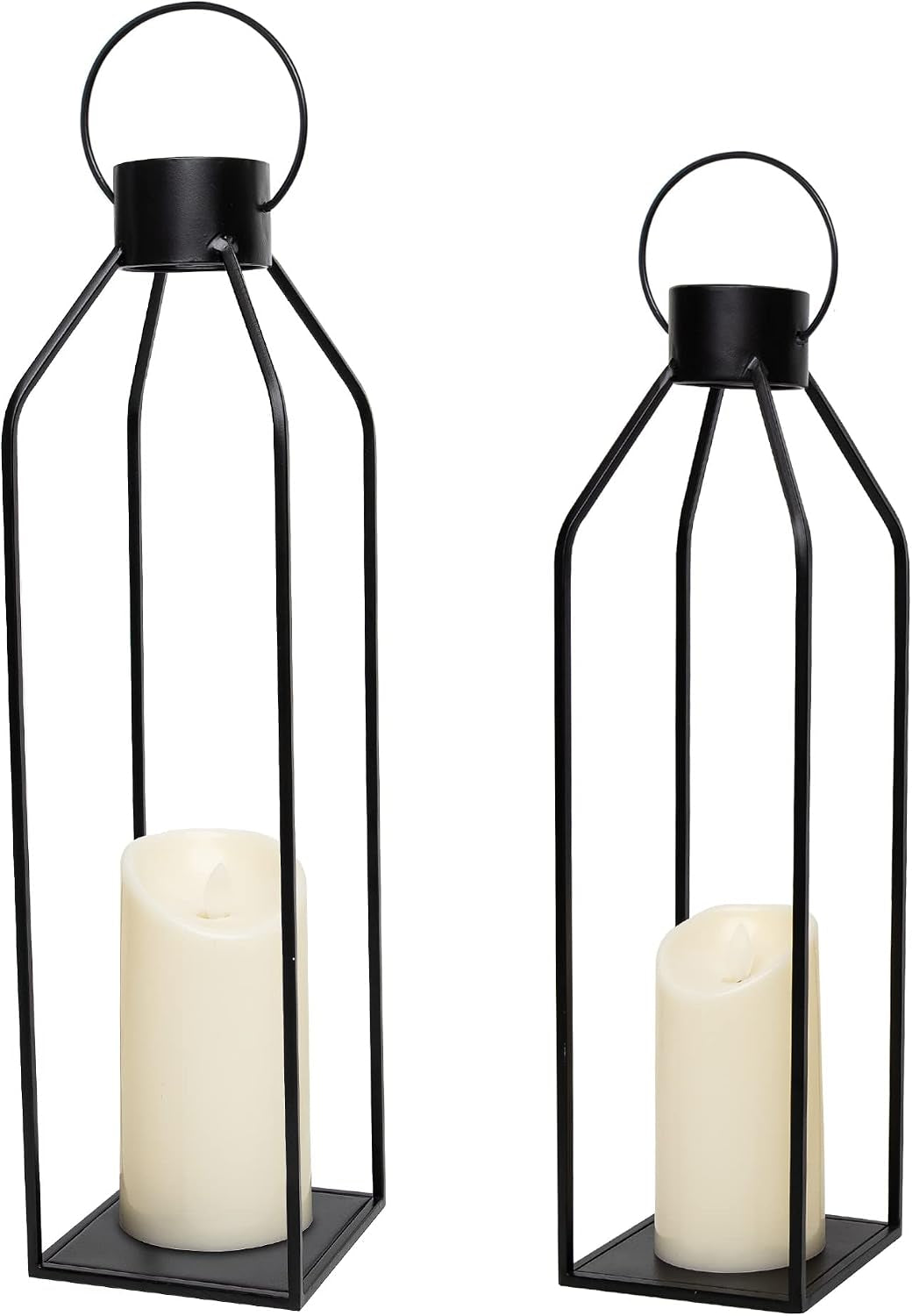 Modern Gold Metal Lantern Set with LED Candles – Set of 2