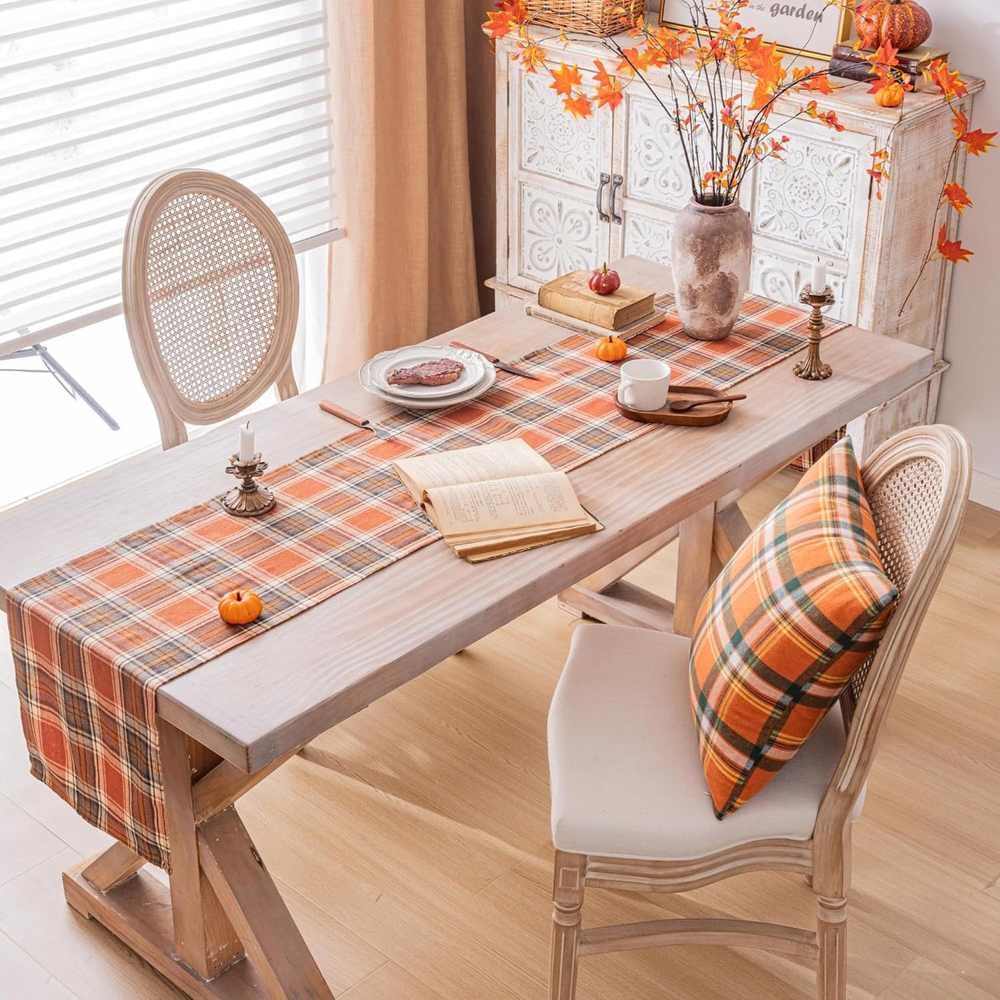 Rust Plaid Fall Table Runner – 13" x 72"