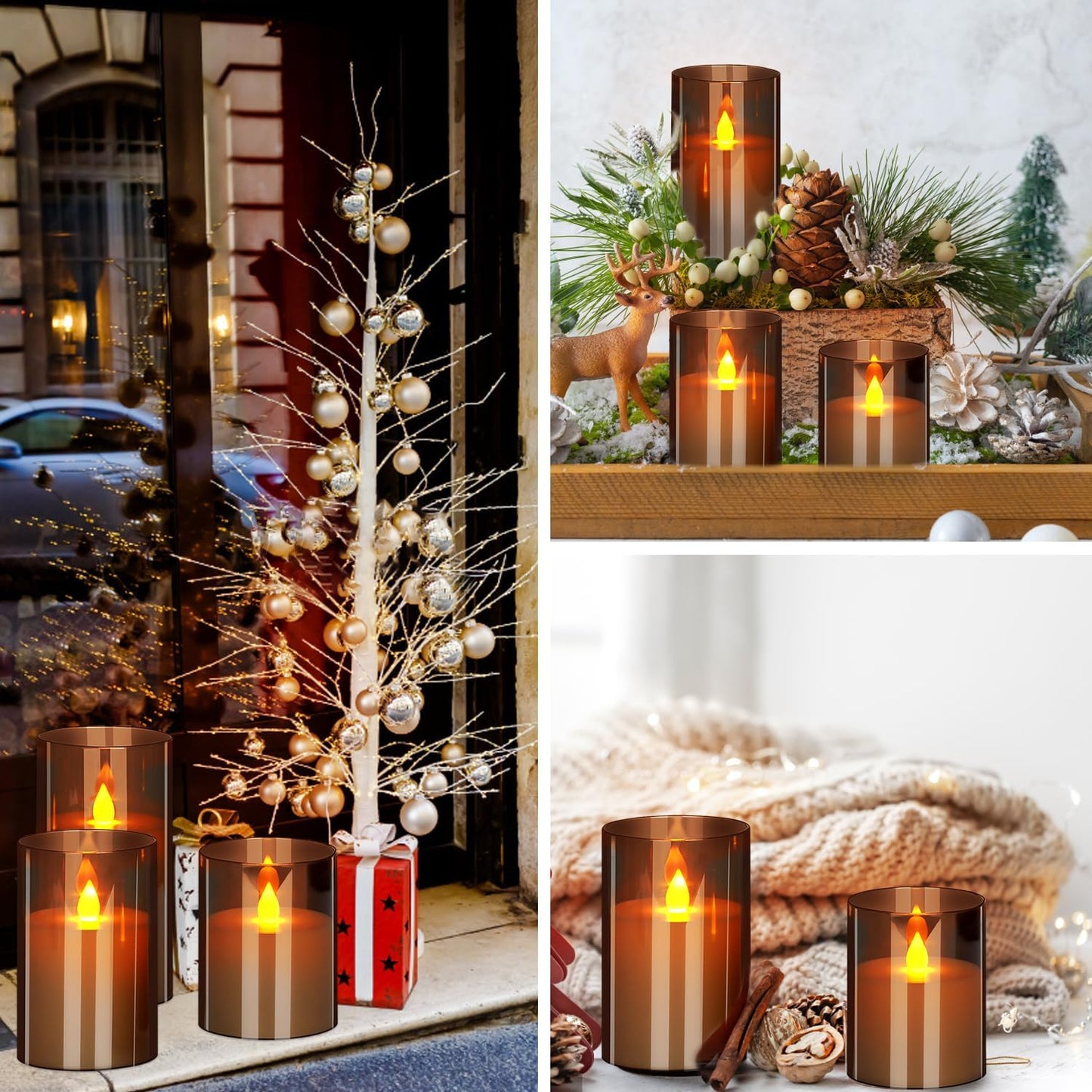 Smoked Glass Flameless LED Candle Set with Remote – 3 Pack
