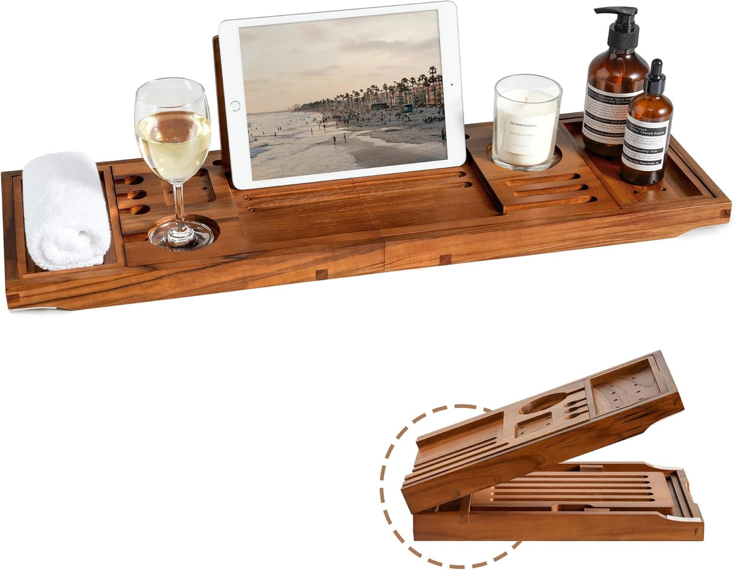 Expandable Bamboo Bathtub Caddy Tray