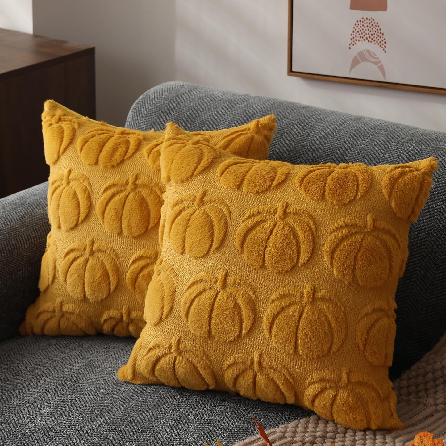 Pumpkin Textured Throw Pillow Covers – Set of 2 | 18" x 18"
