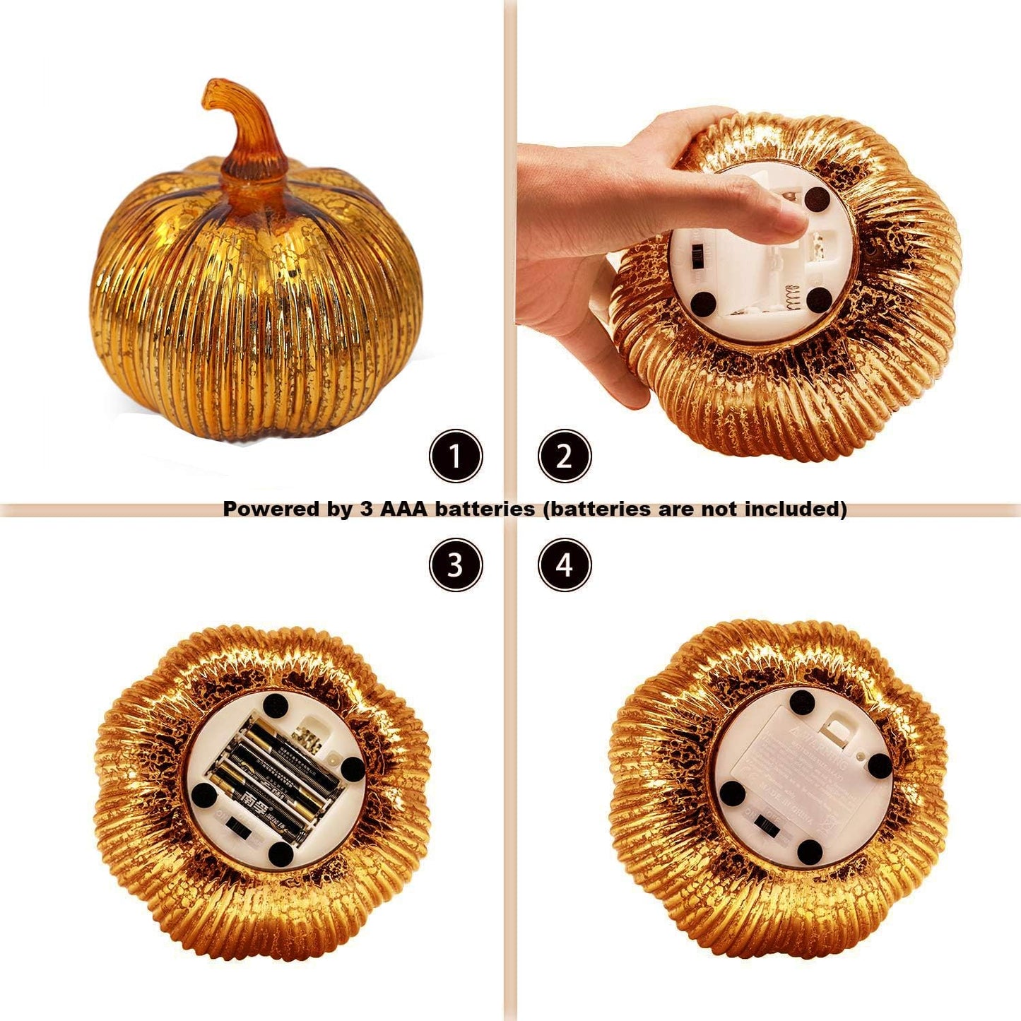 Gold Glass Light-Up Pumpkin – LED Fall Table Decor with Timer