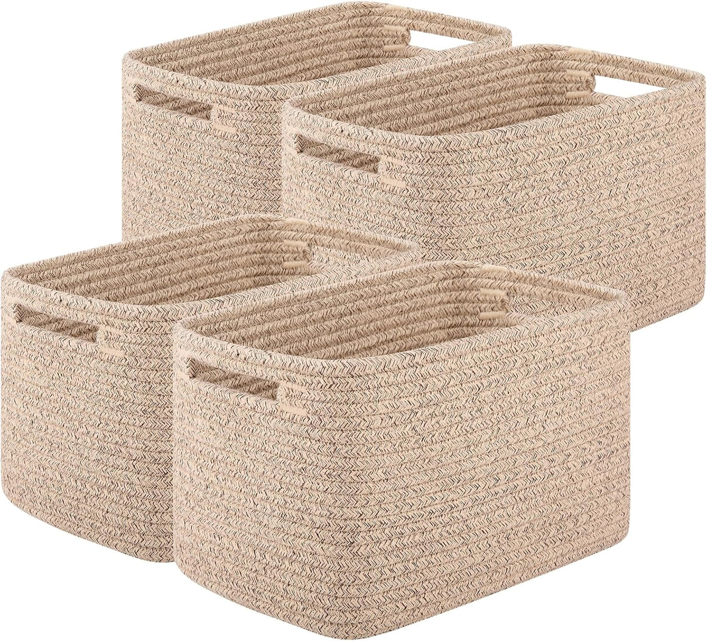 Cotton Rope Storage Baskets Set of 4 – Woven Storage Bins with Handles