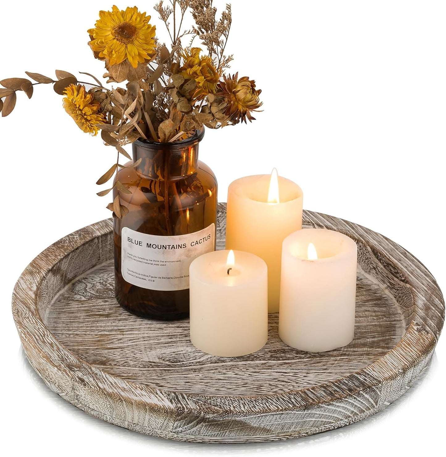 Round Wooden Decorative Tray | Rustic Farmhouse Accent Tray