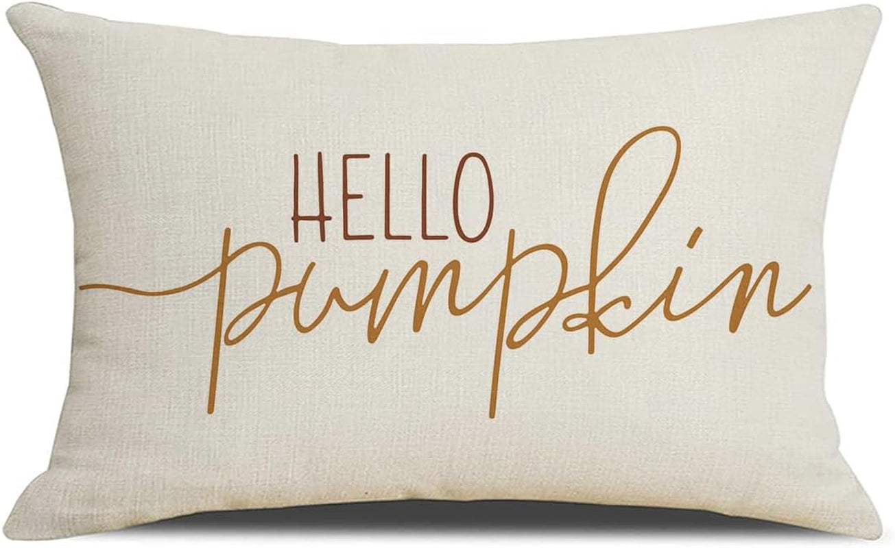 Hello Pumpkin Pillow Cover 12X20 Orange Bolster Outdoor Decorative Pillow Cover Fall Lumbar Pillow Covers for Fall Autumn Decor