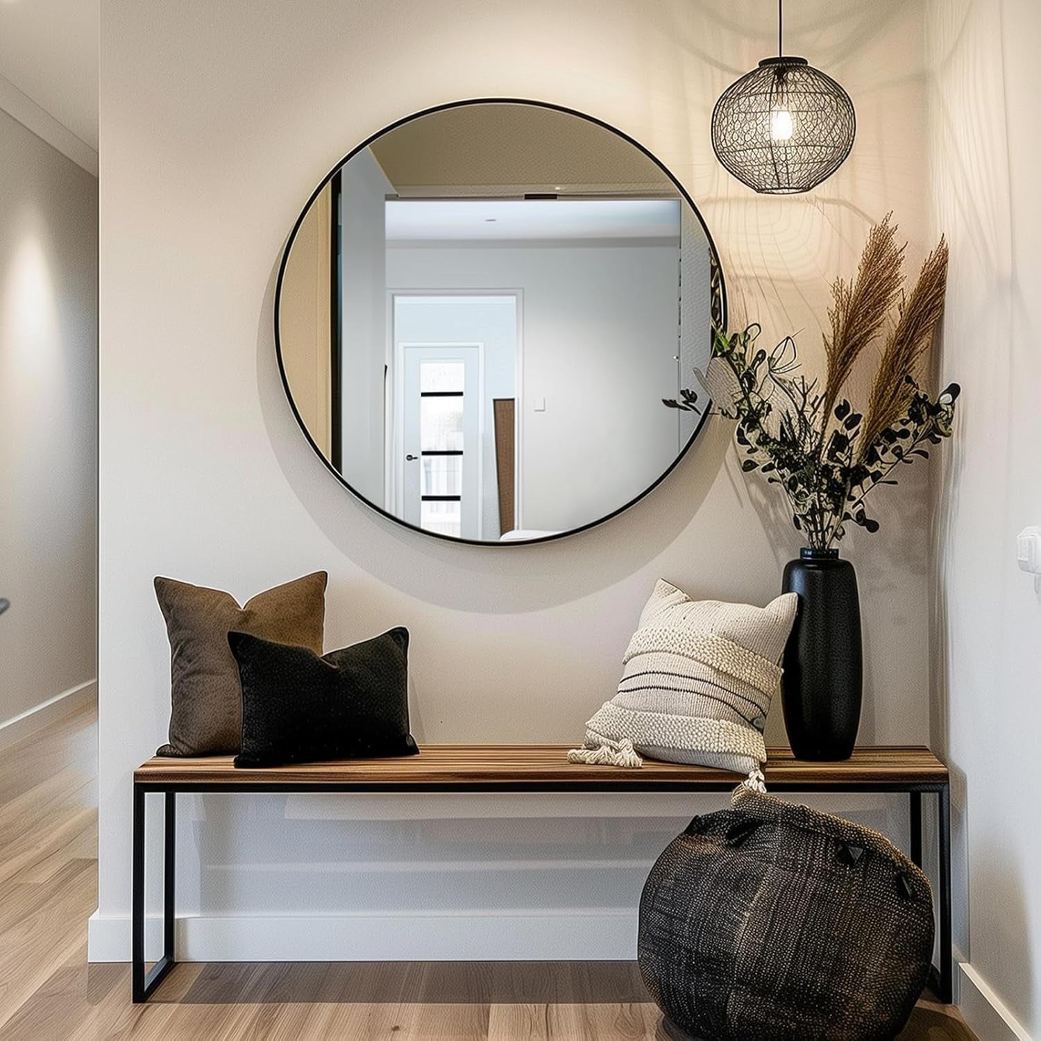 Modern Black Round Wall Mirror | Matte Metal Frame