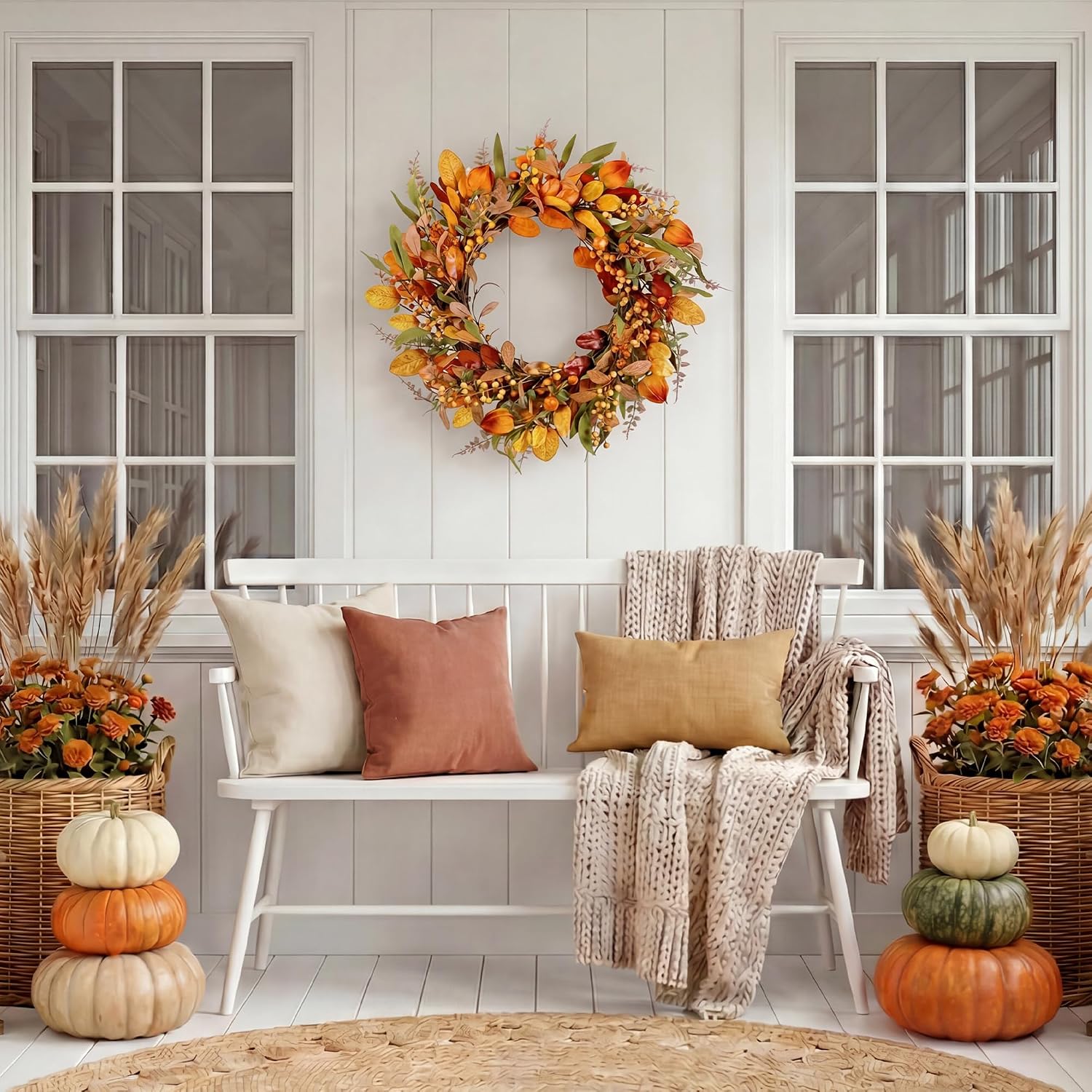 20" Autumn Pumpkin Front Door Wreath
