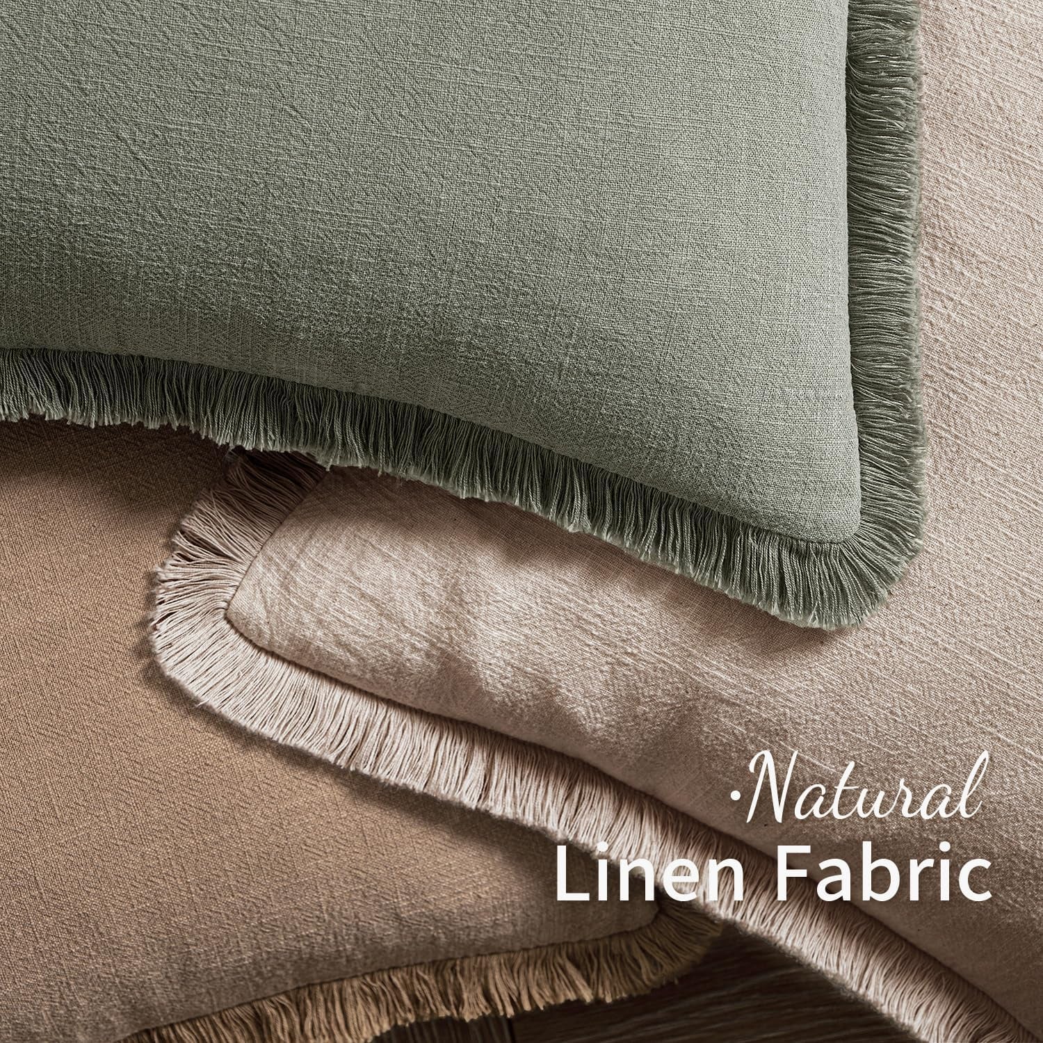 Decorative Throw Pillow Covers Neutral Linen Fringe Throw Pillows Set of 2 Natural Linen Boho Farmhouse Cushion Covers with Tassels for Couch Sofa Bed Spring Home Decor 24X24 Inch