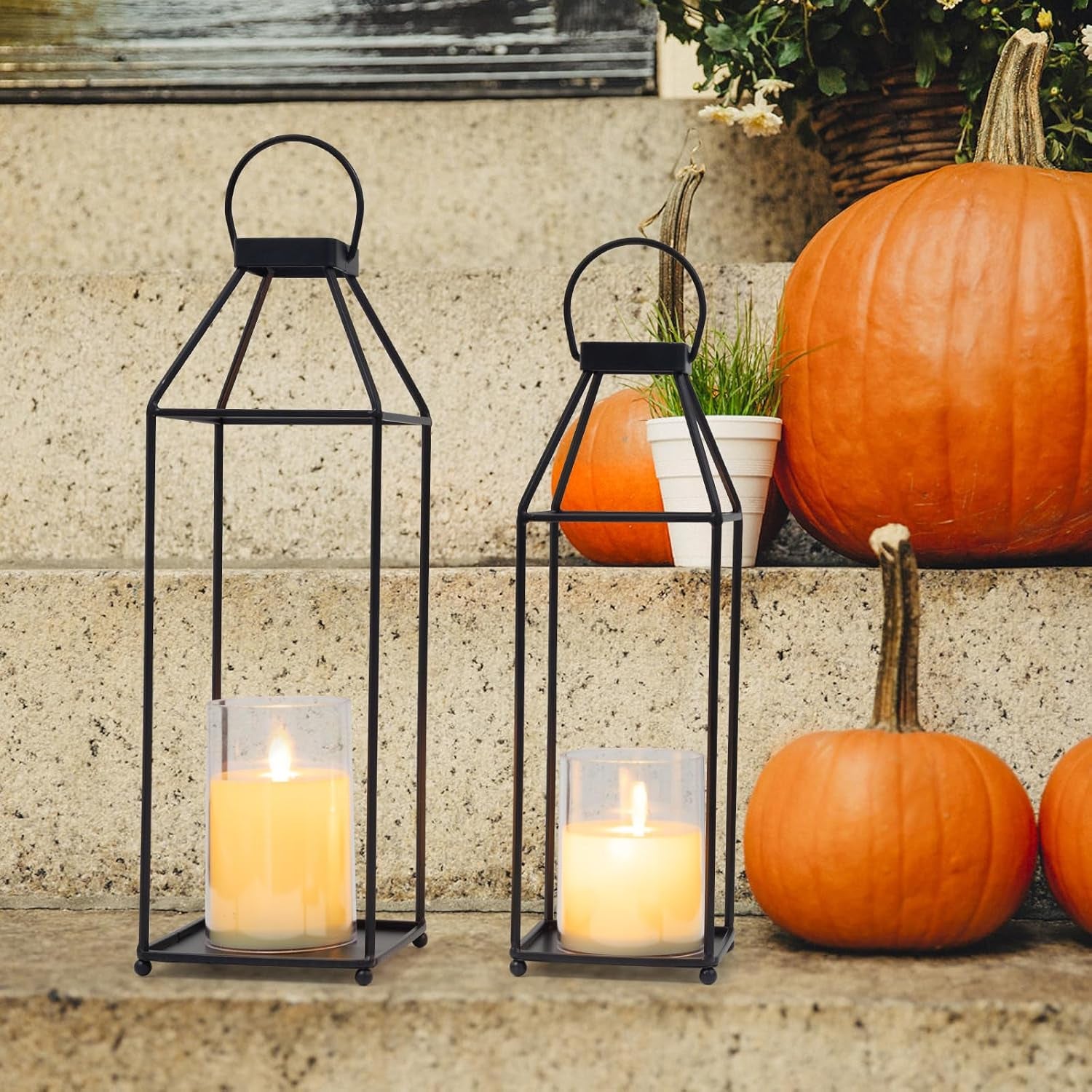 2-Piece Decorative Lantern Set with LED Candles