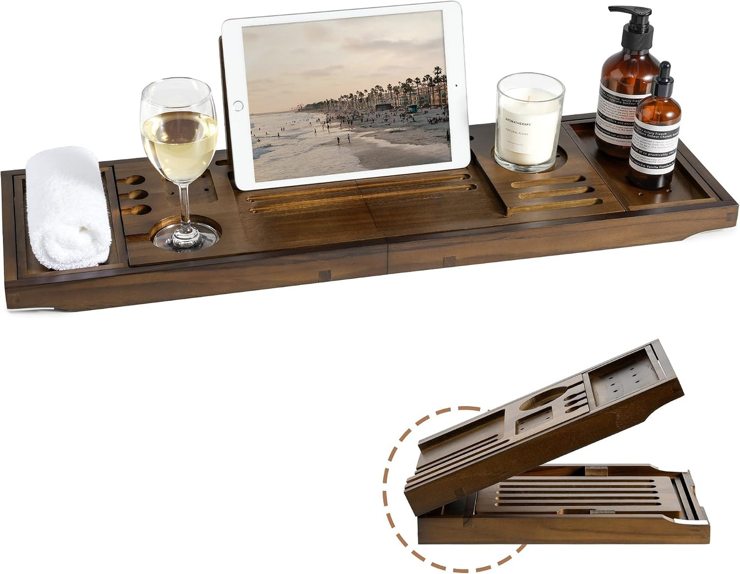 Expandable Bamboo Bathtub Caddy Tray