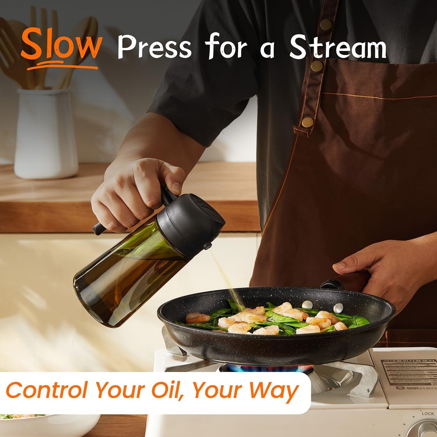 2-in-1 Olive Oil Dispenser Bottle with Spray & Pour Spout | Glass Cooking Oil Bottle for Kitchen & Air Fryer