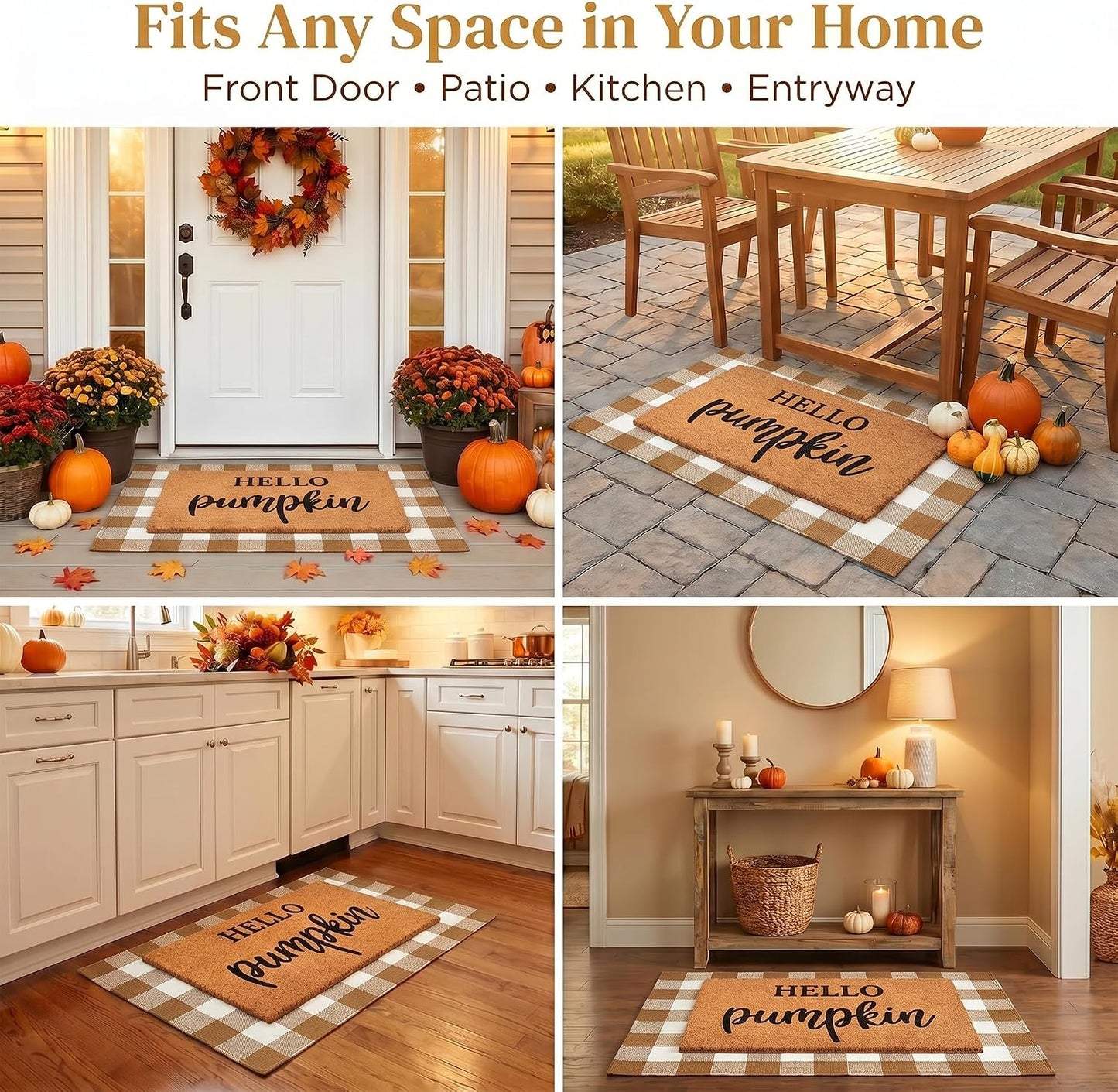 Fall Coir Welcome Mat & Plaid Rug Set
