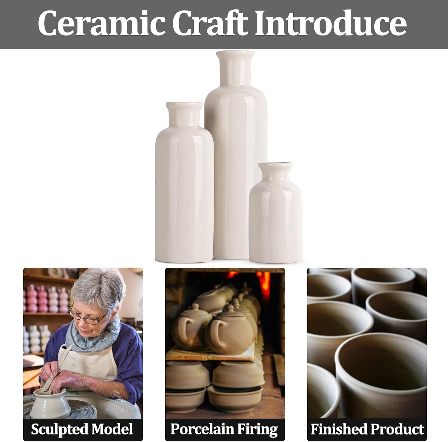 White Ceramic Vase Set – Set of 3