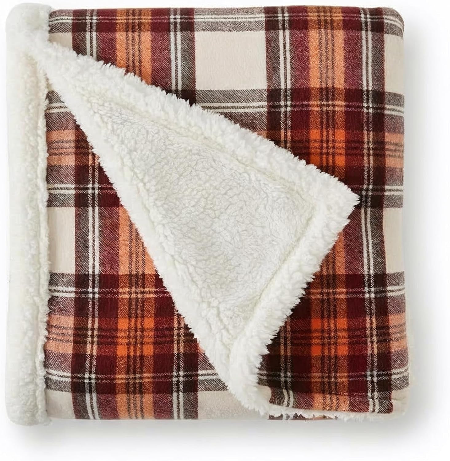 Eddie Bauer Plaid Sherpa Throw Blanket – Ultra Soft Reversible 50" x 60"