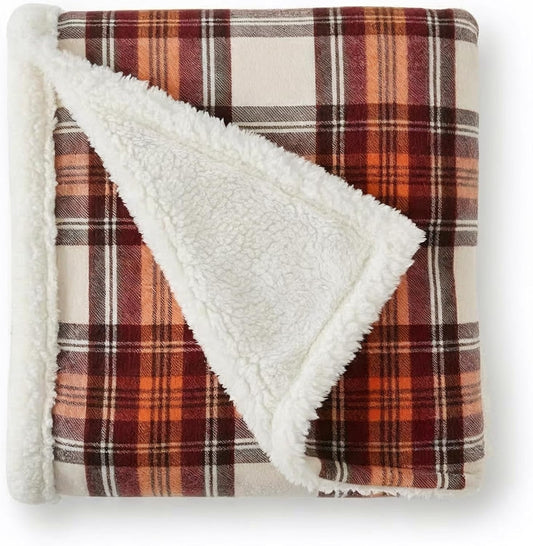 Eddie Bauer Plaid Sherpa Throw Blanket – Ultra Soft Reversible 50" x 60"