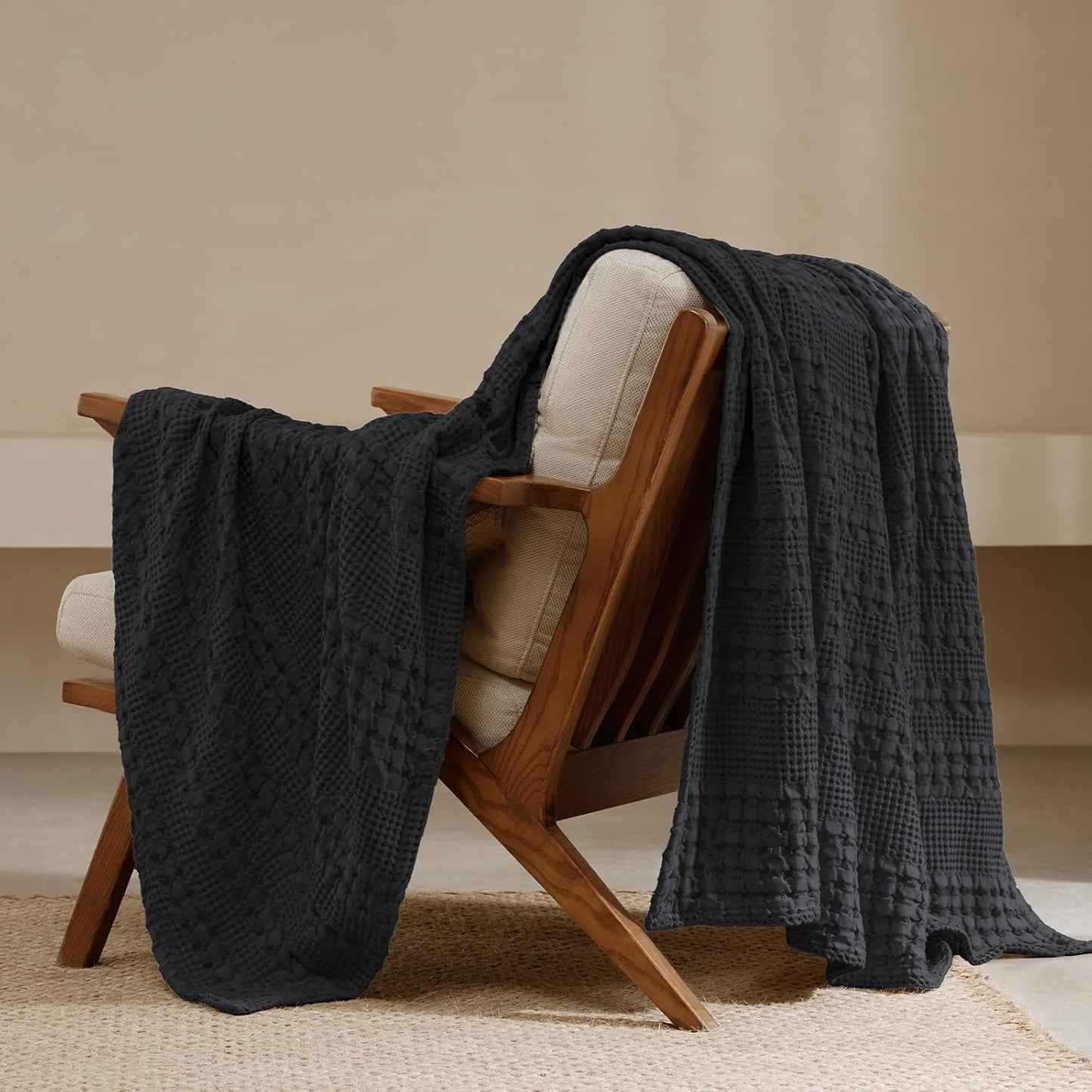 Luxury Cotton Waffle Throw Blanket | Lightweight Decorative Blanket