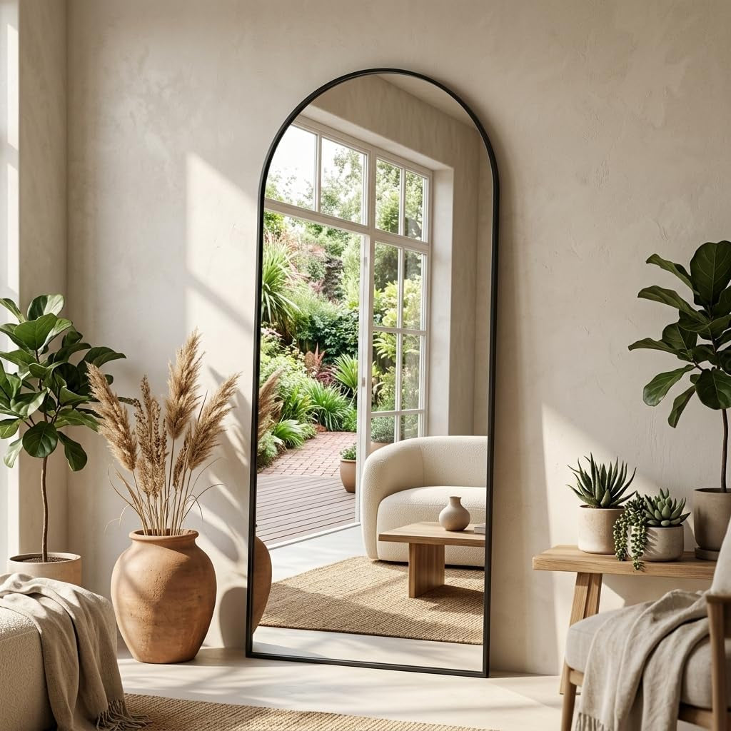 Arched Full-Length Floor Mirror | Aluminum Frame Standing, Leaning & Wall Mounted Mirror
