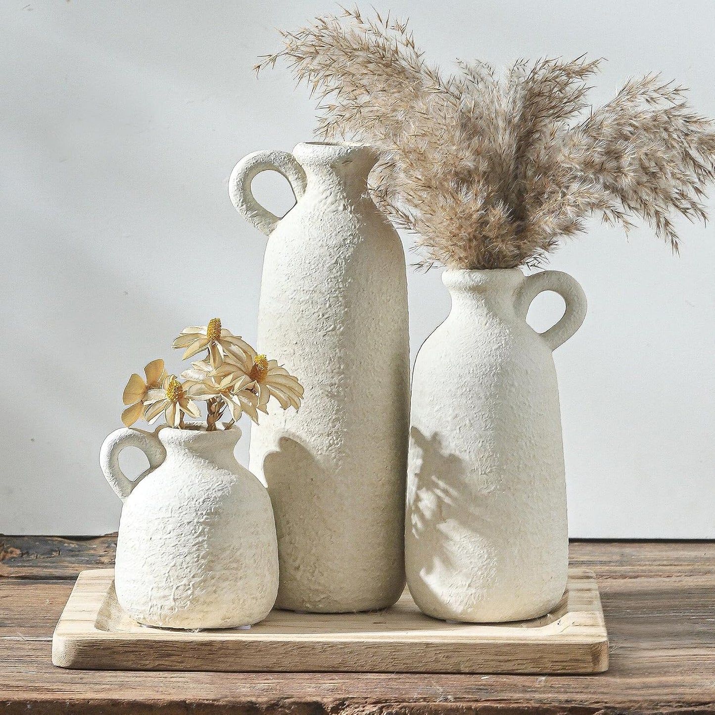 Ceramic Farmhouse Vase Set with Handles – Set of 3