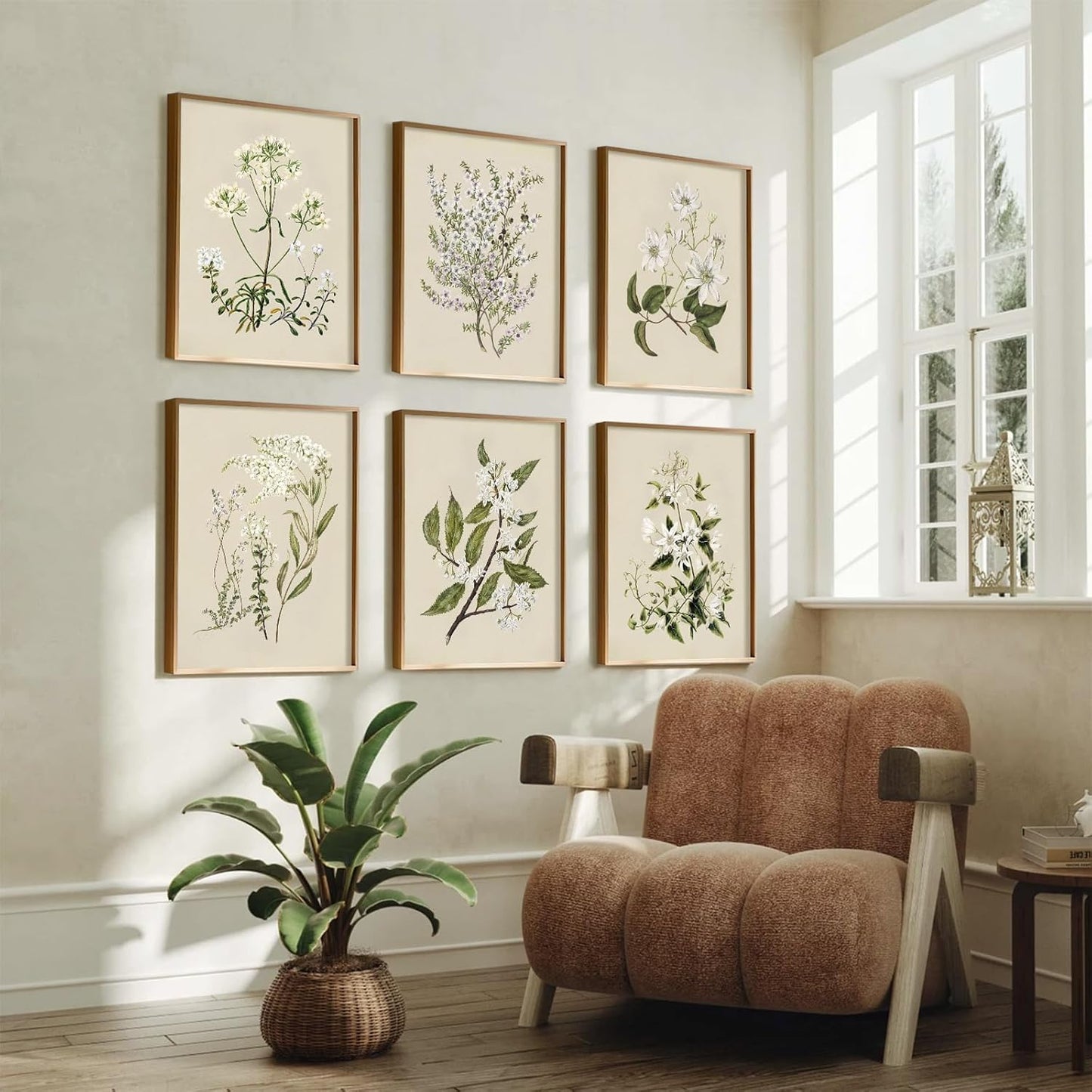 Vintage Botanical Wall Art Set | 6 Framed Neutral Floral Prints
