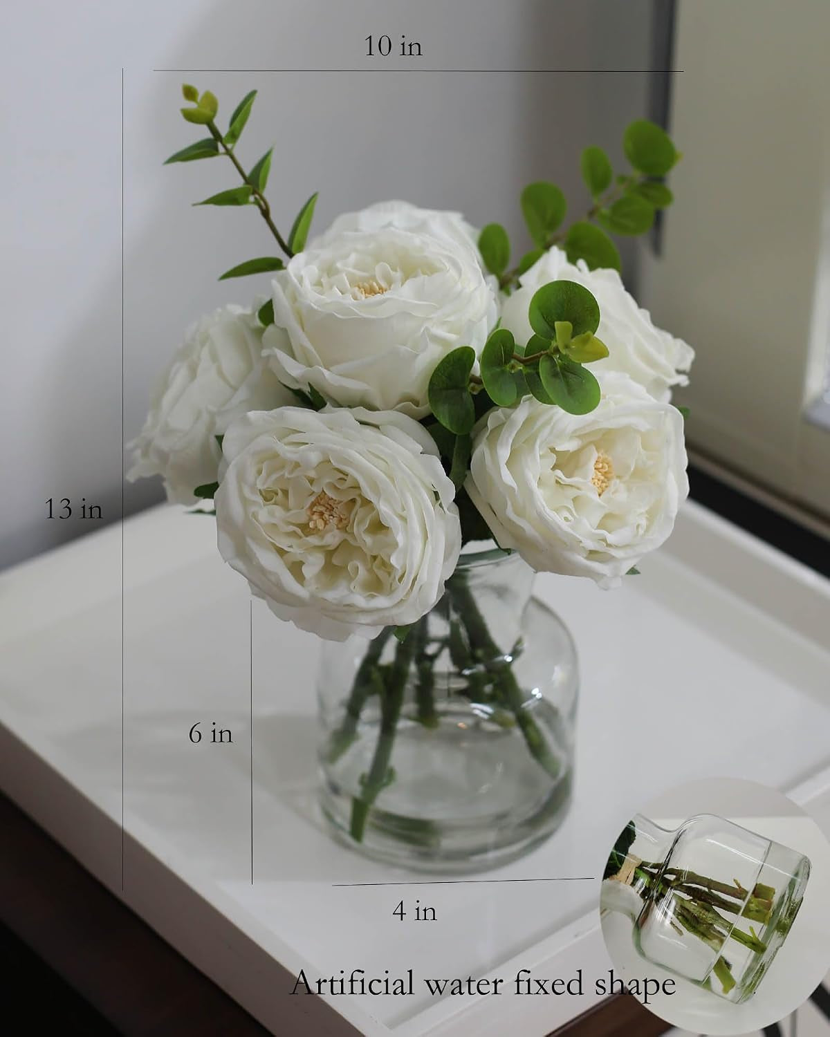 Faux Champagne Rose Arrangement in Glass Vase