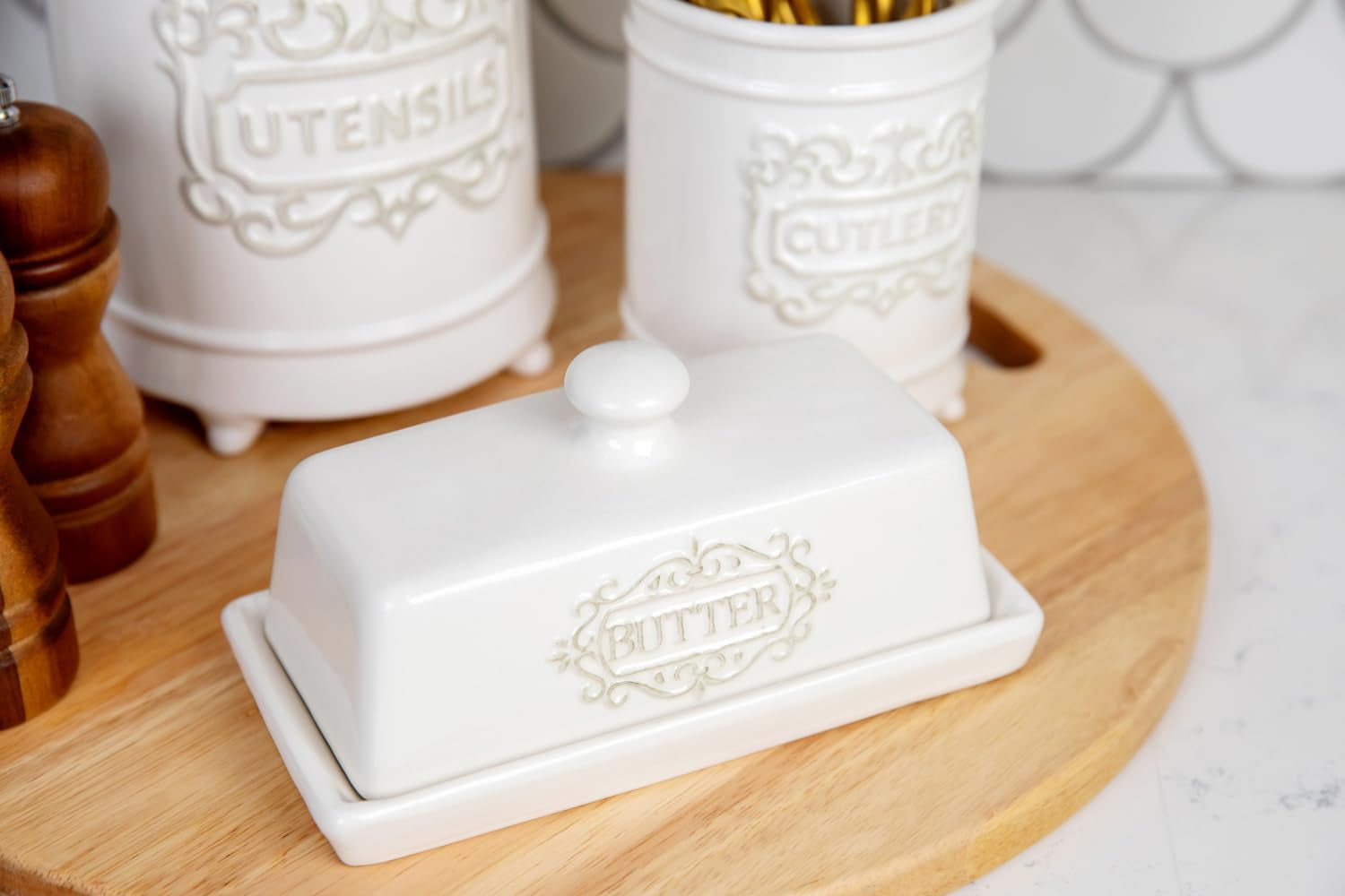 Engraved Ceramic Butter Dish with Lid