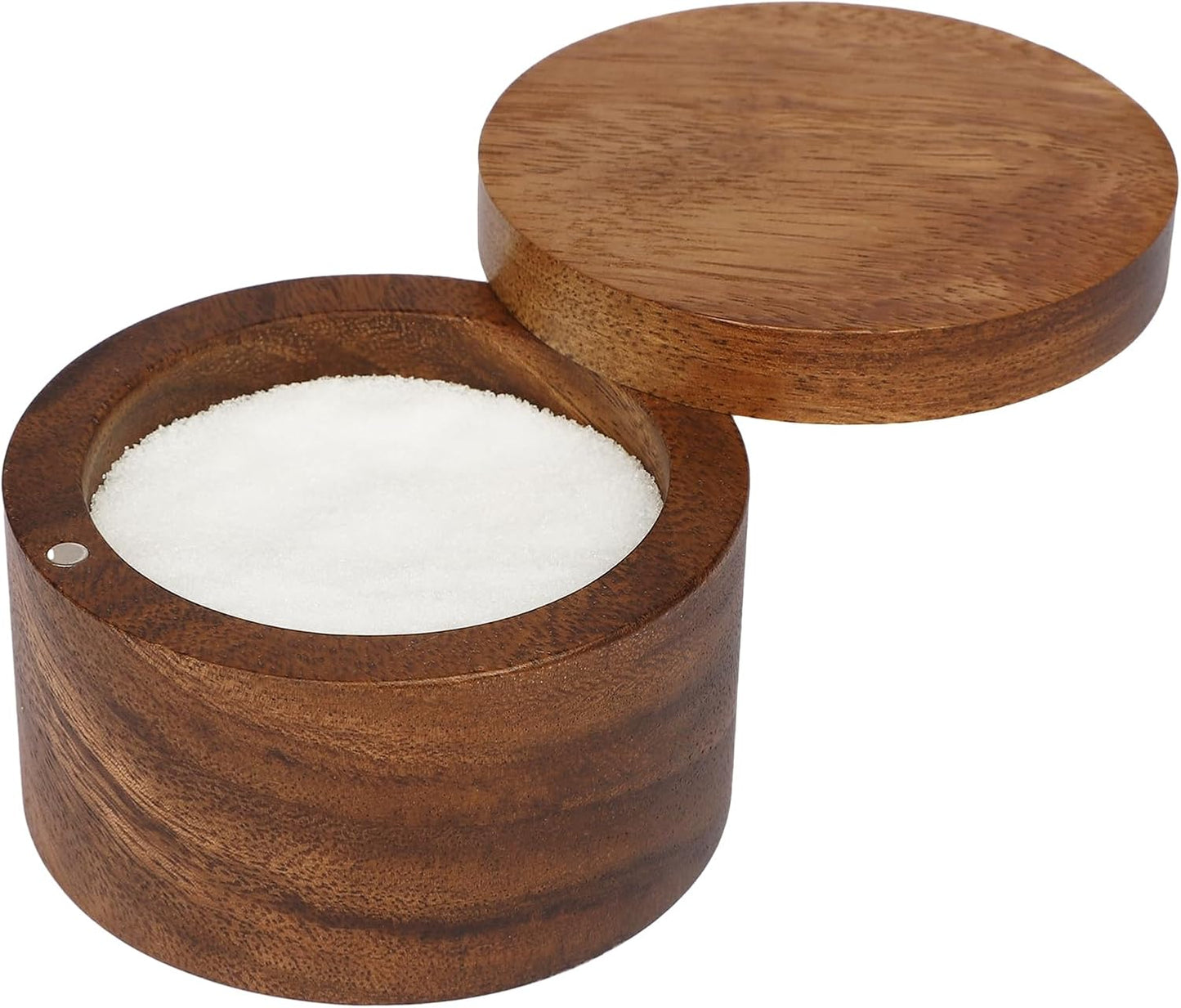Acacia Wood Salt Cellar with Magnetic Lid