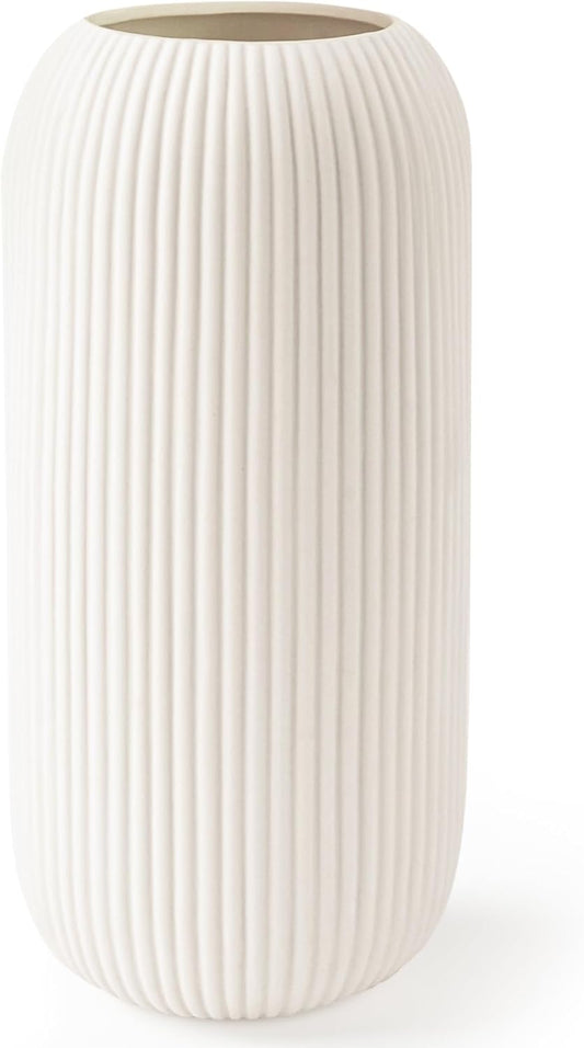 Modern Ribbed Ceramic Vase | Decorative Flower Vase for Home Décor