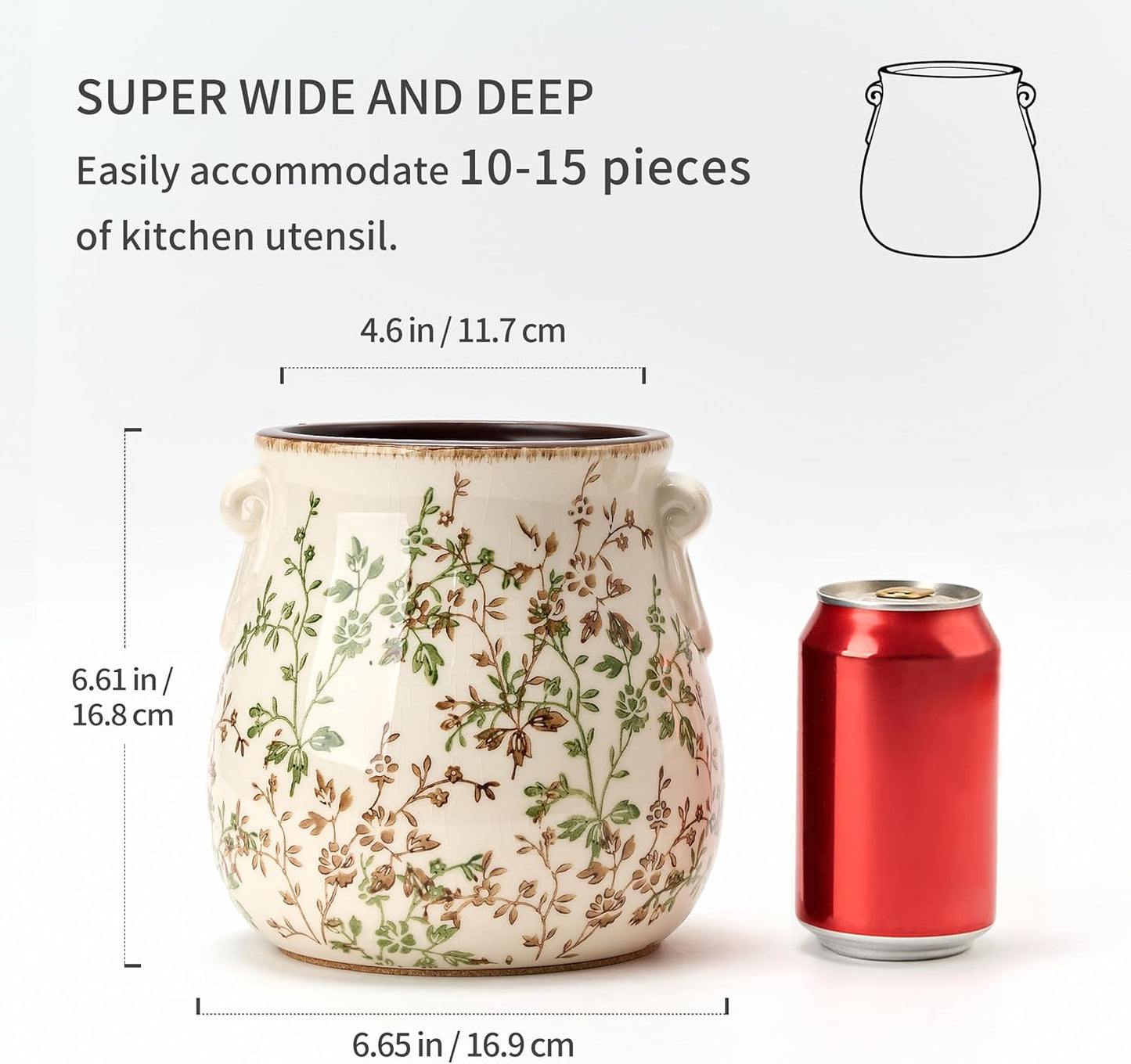 Floral Ceramic Kitchen Utensil Holder