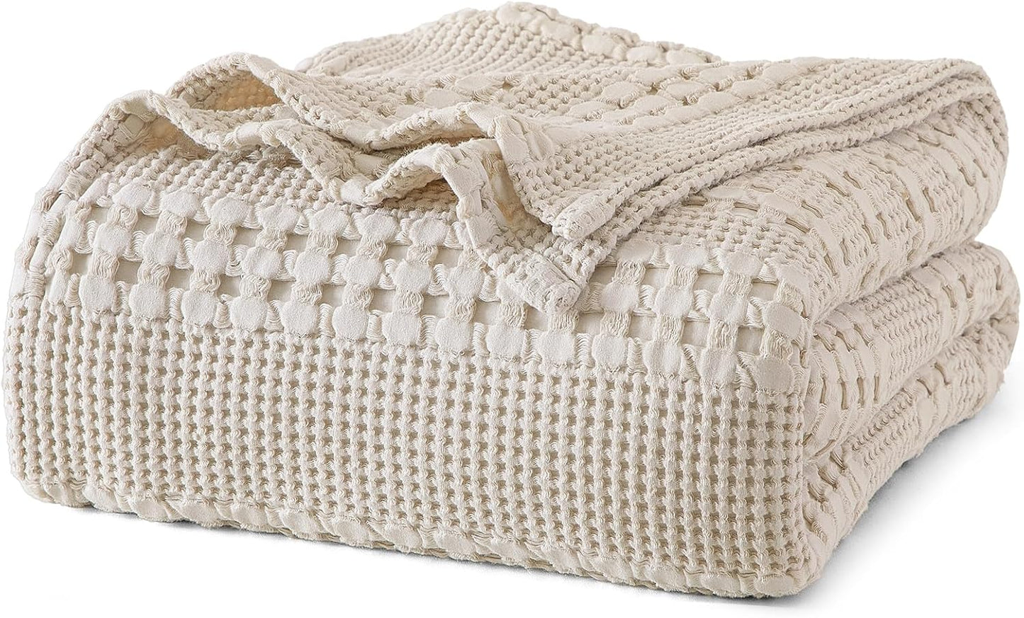 Luxury Cotton Waffle Throw Blanket | Lightweight Decorative Blanket