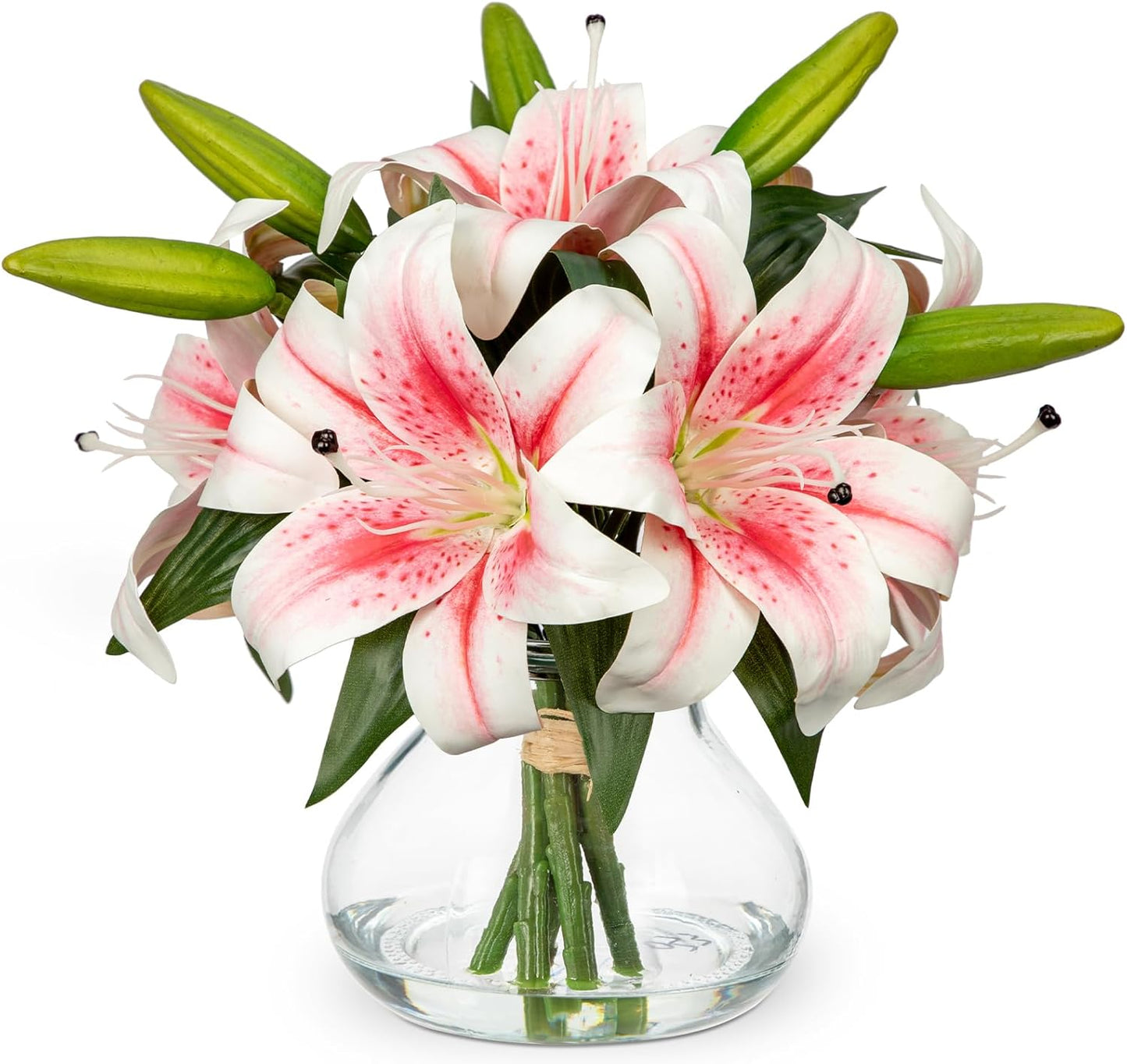 Faux White Hydrangea Arrangement in Glass Vase