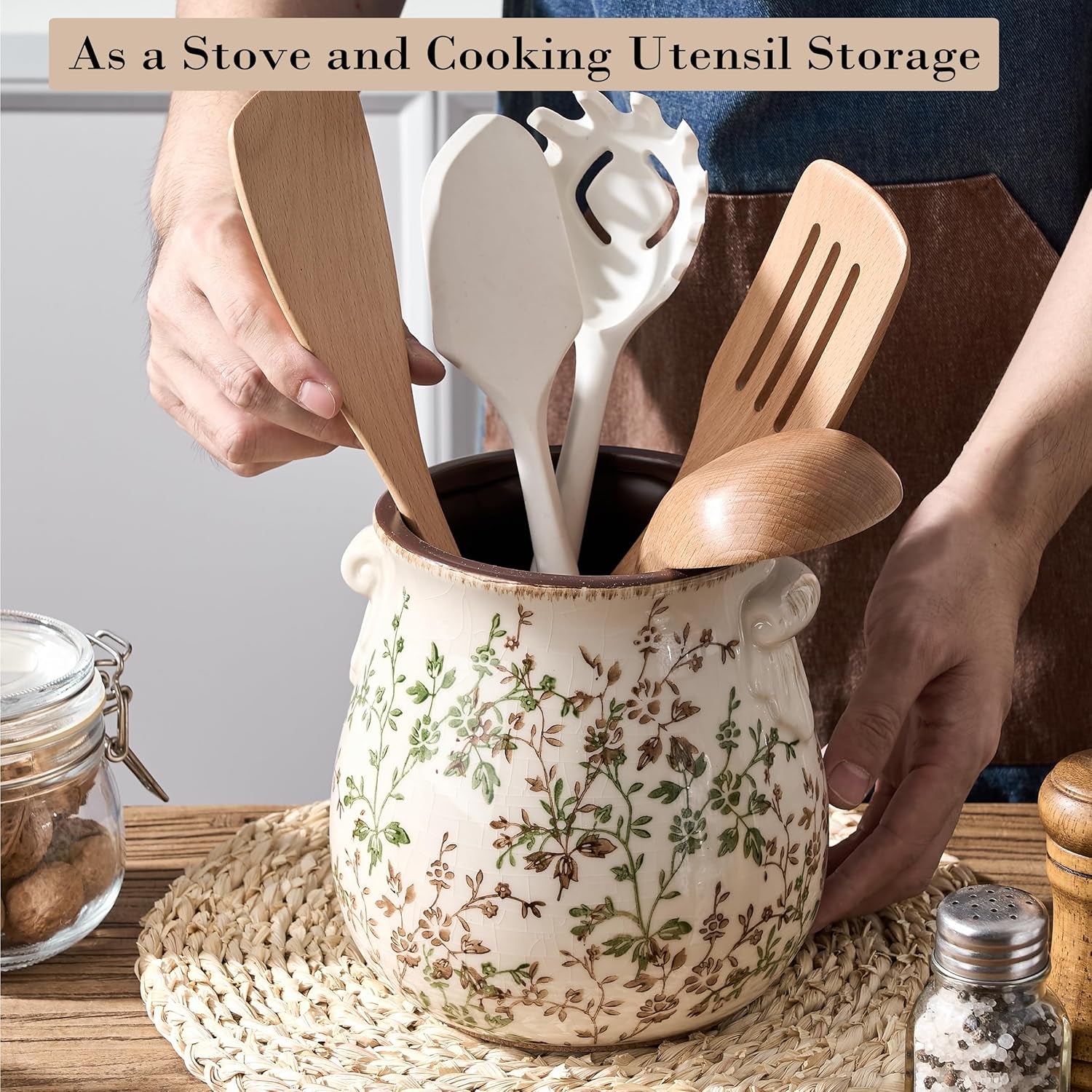 Floral Ceramic Kitchen Utensil Holder