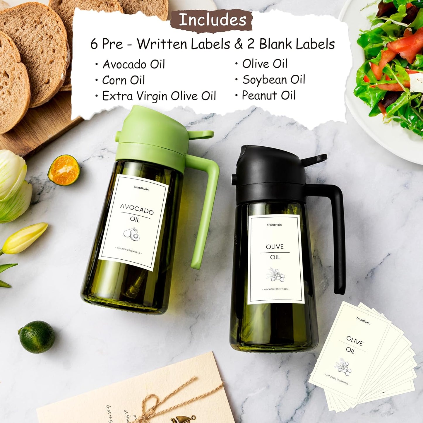 2-in-1 Olive Oil Dispenser Bottle with Spray & Pour Spout | Glass Cooking Oil Bottle for Kitchen & Air Fryer
