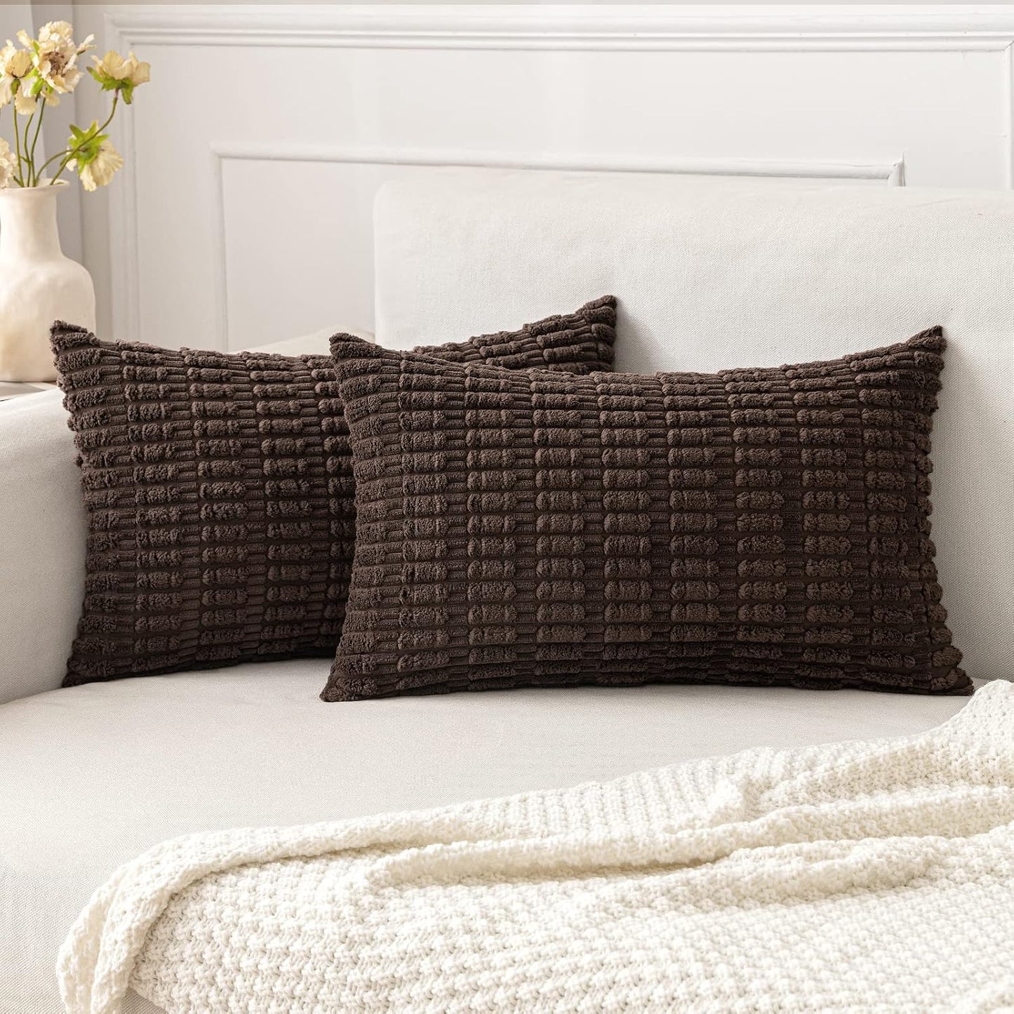 Boho Corduroy Decorative Throw Pillow Cover for Couch, Sofa & Bed