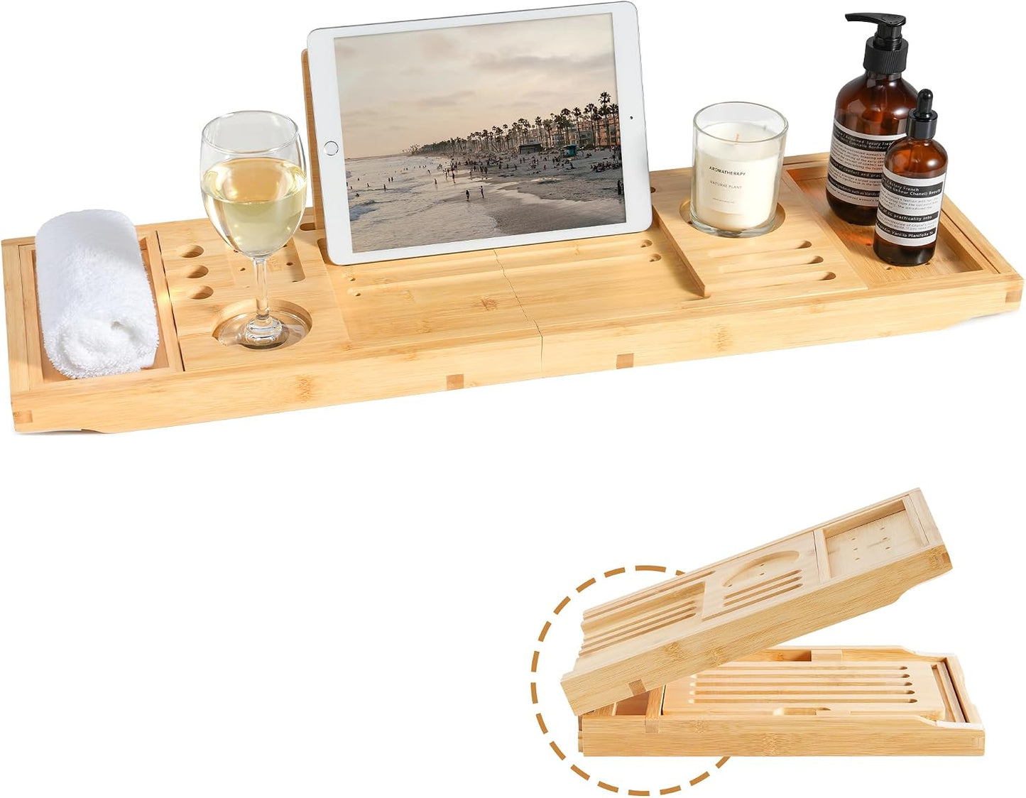 Expandable Bamboo Bathtub Caddy Tray