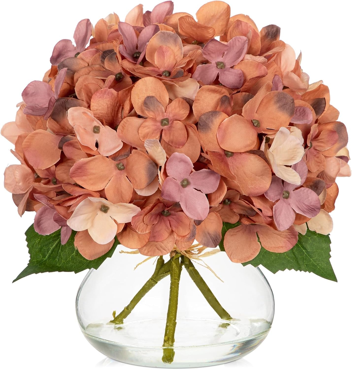 Faux White Hydrangea Arrangement in Glass Vase