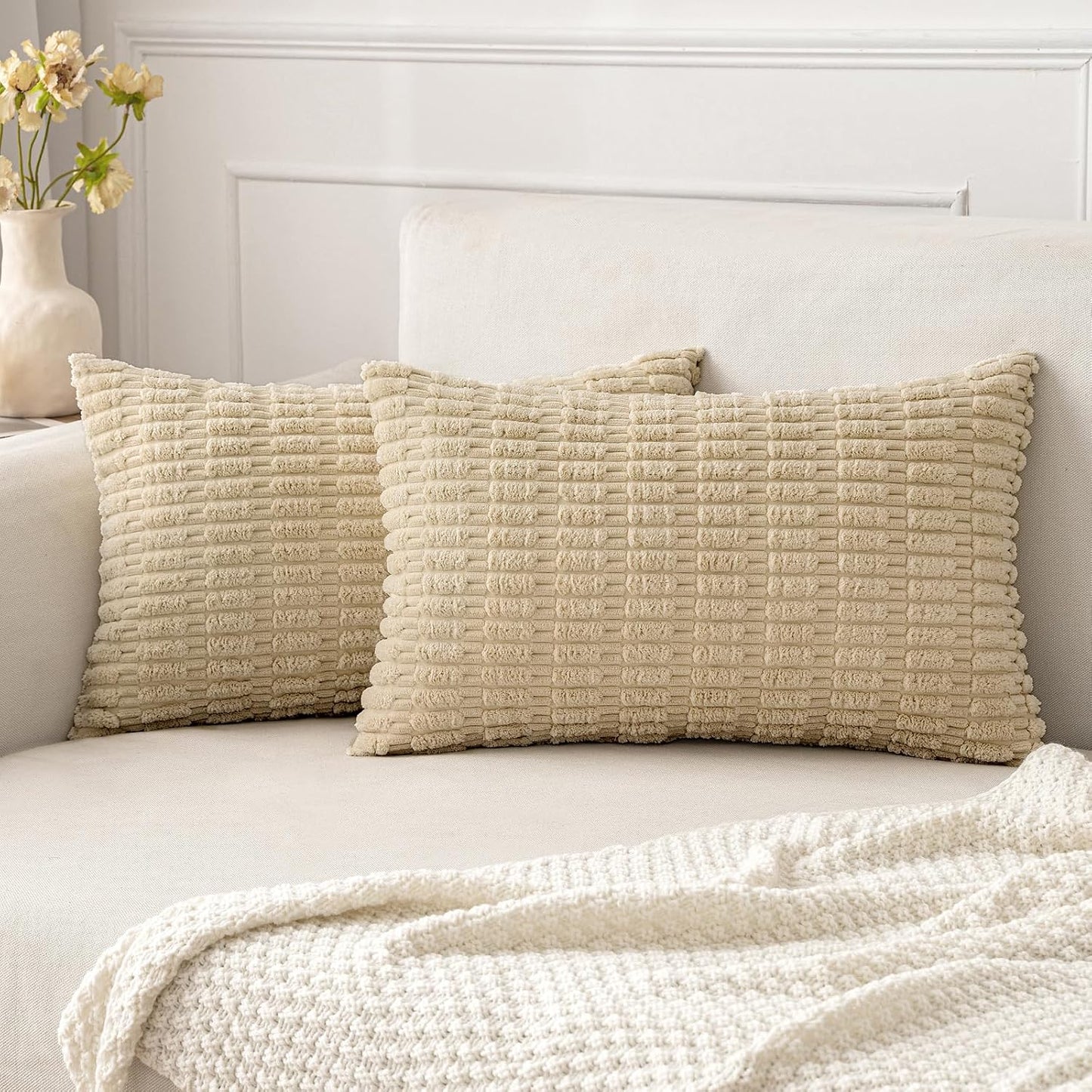 Boho Corduroy Decorative Throw Pillow Cover for Couch, Sofa & Bed
