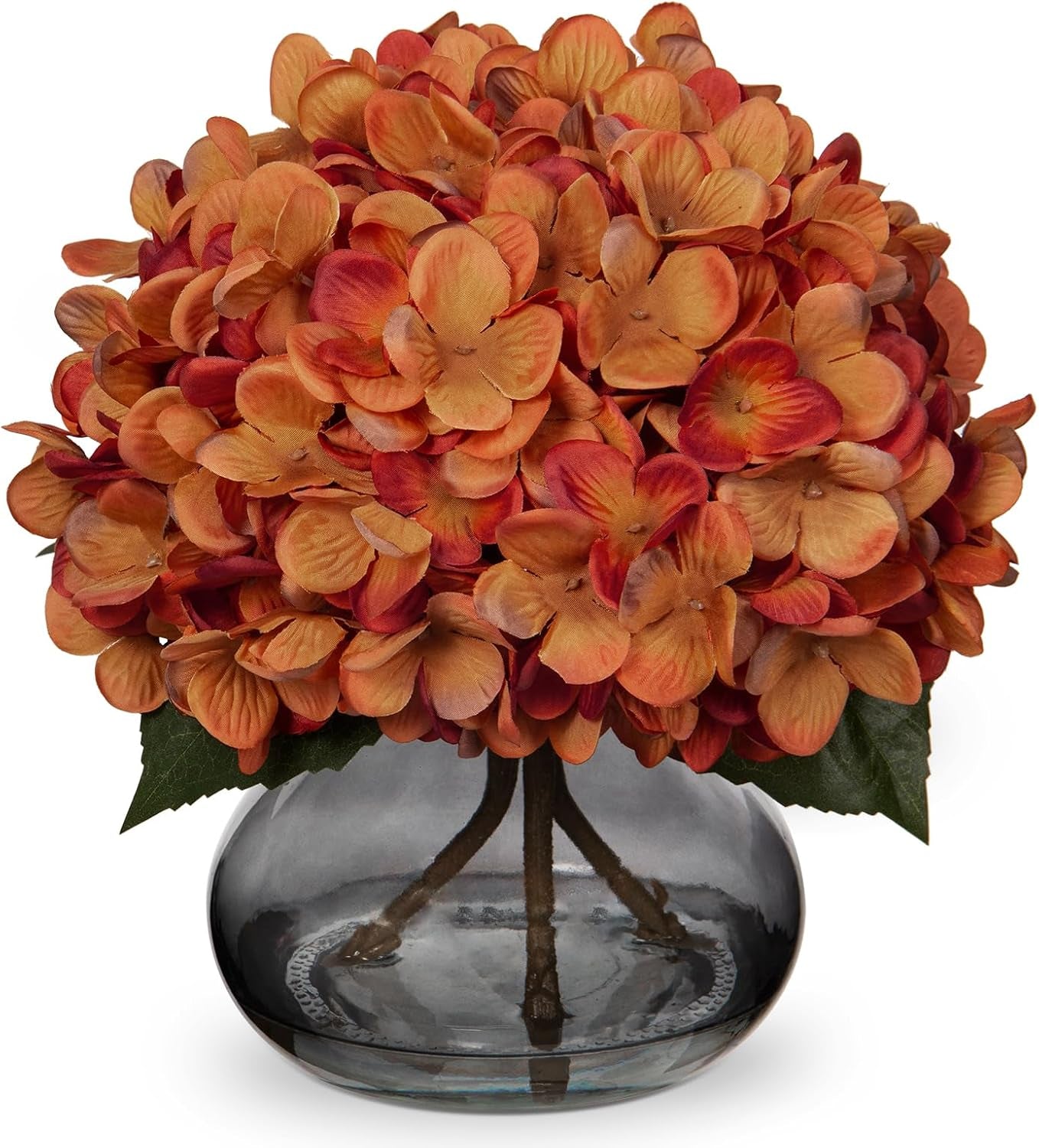 Faux White Hydrangea Arrangement in Glass Vase