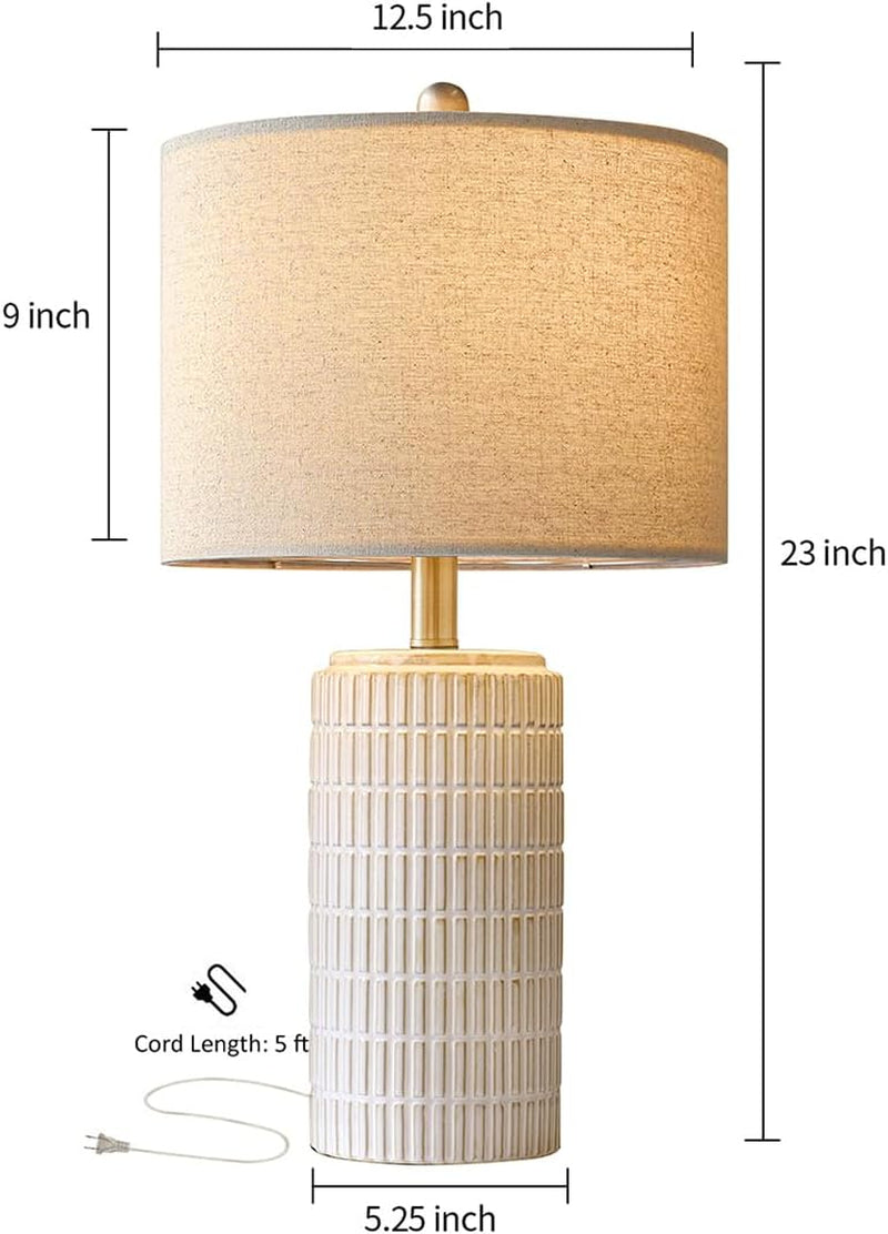 Modern Ceramic Table Lamp with Linen Shade | Bedside & Living Room Lamp