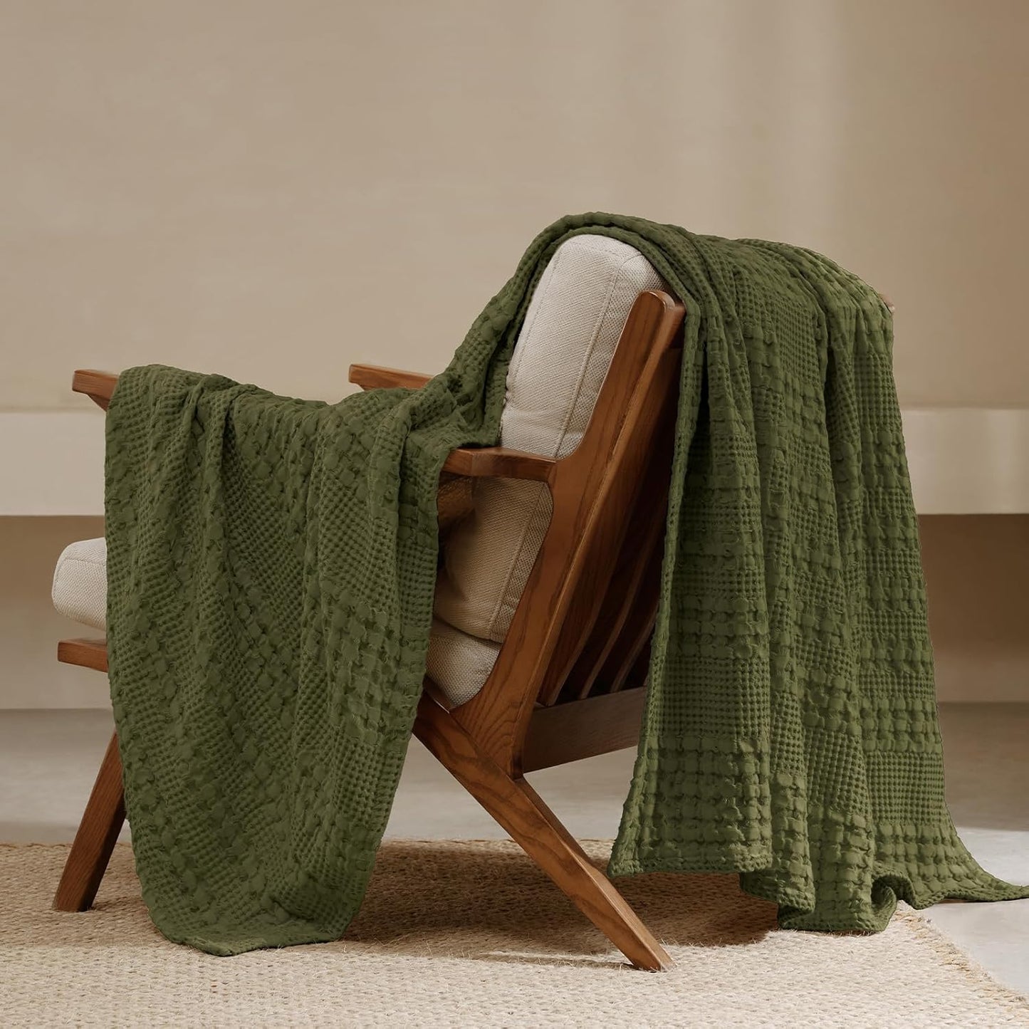 Luxury Cotton Waffle Throw Blanket | Lightweight Decorative Blanket