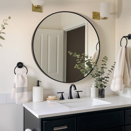 Modern Black Round Wall Mirror | Matte Metal Frame