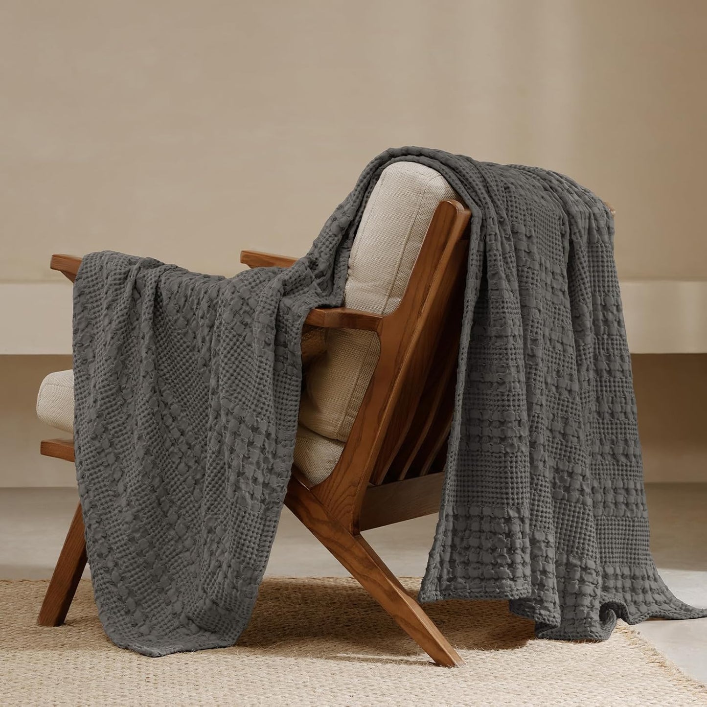 Luxury Cotton Waffle Throw Blanket | Lightweight Decorative Blanket