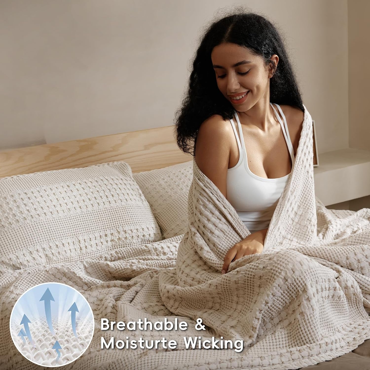 Luxury Cotton Waffle Throw Blanket | Lightweight Decorative Blanket