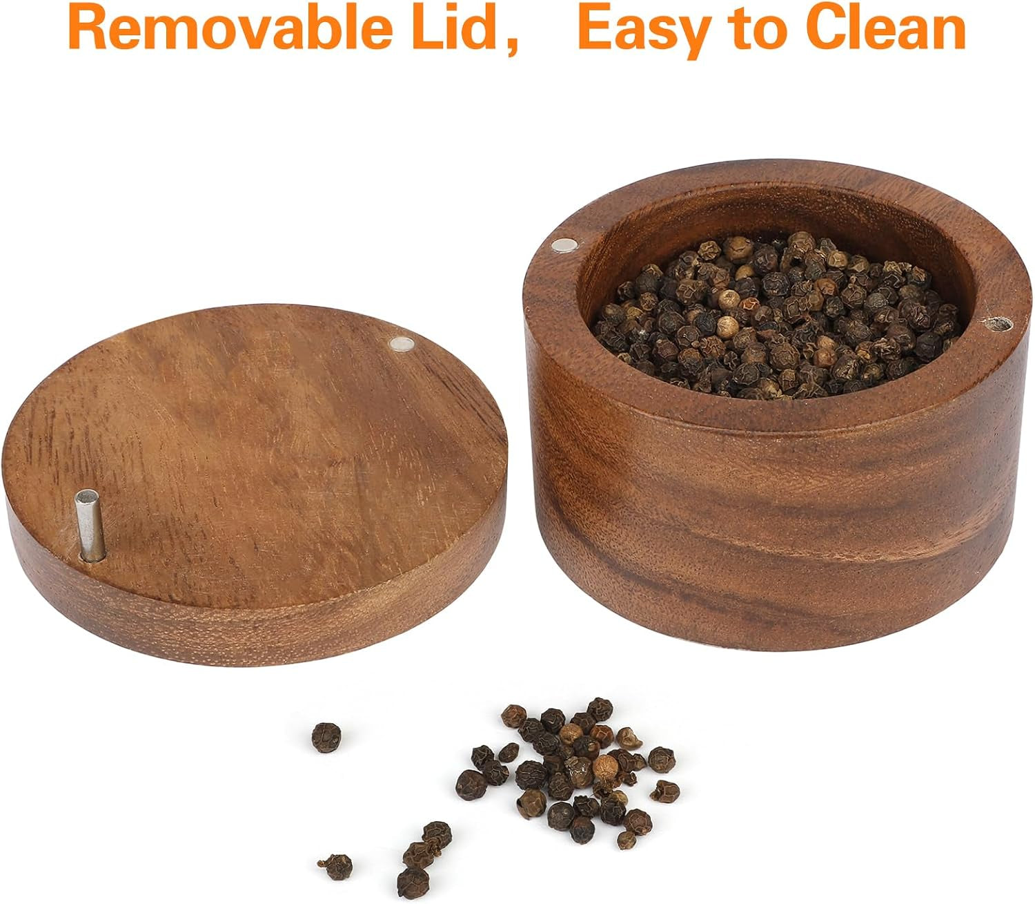 Acacia Wood Salt Cellar with Magnetic Lid
