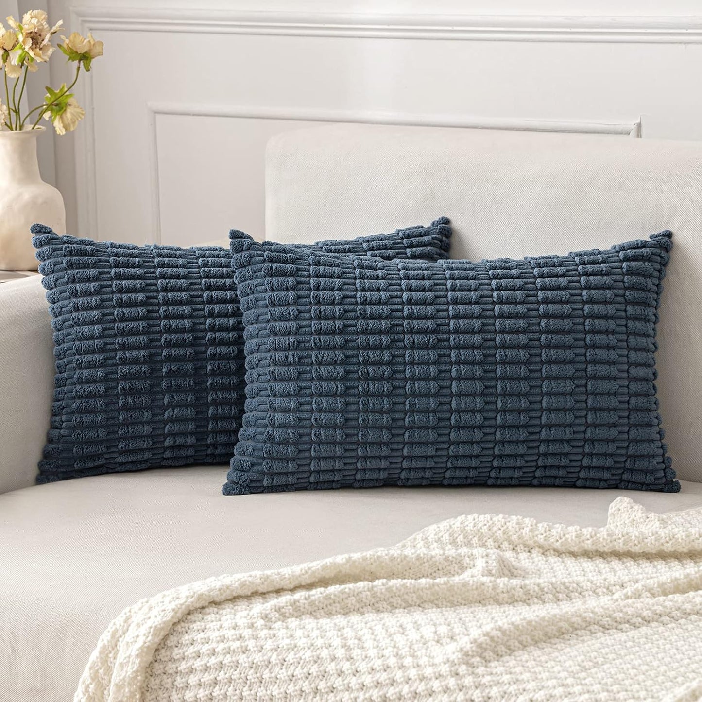 Boho Corduroy Decorative Throw Pillow Cover for Couch, Sofa & Bed