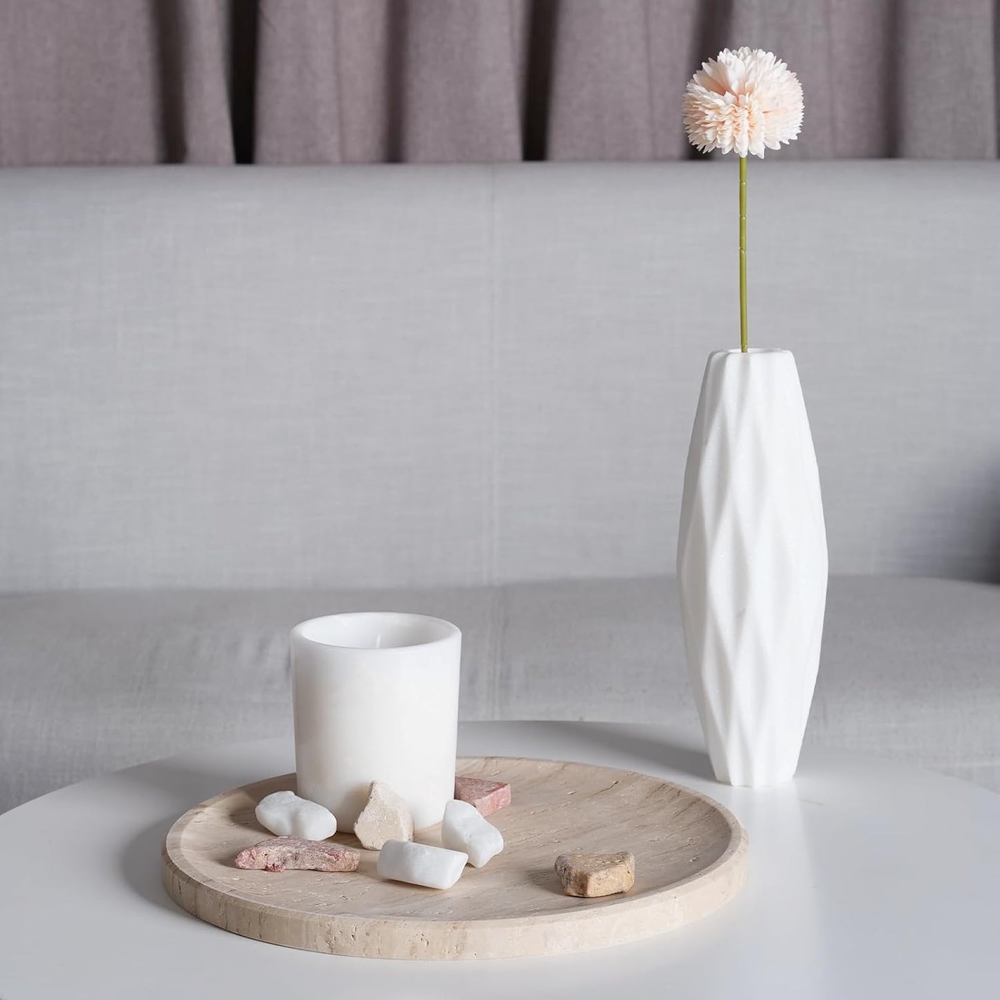 Round Travertine Decorative Tray