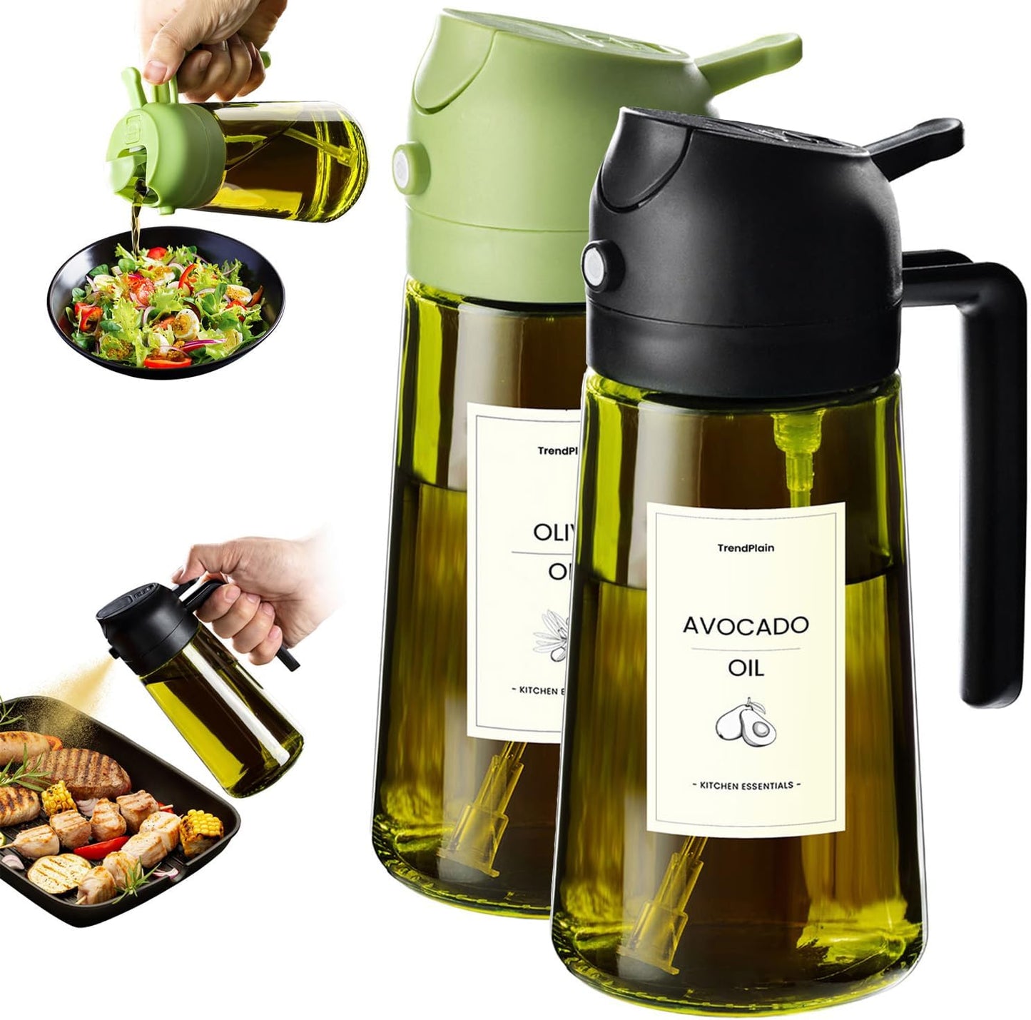 2-in-1 Olive Oil Dispenser Bottle with Spray & Pour Spout | Glass Cooking Oil Bottle for Kitchen & Air Fryer