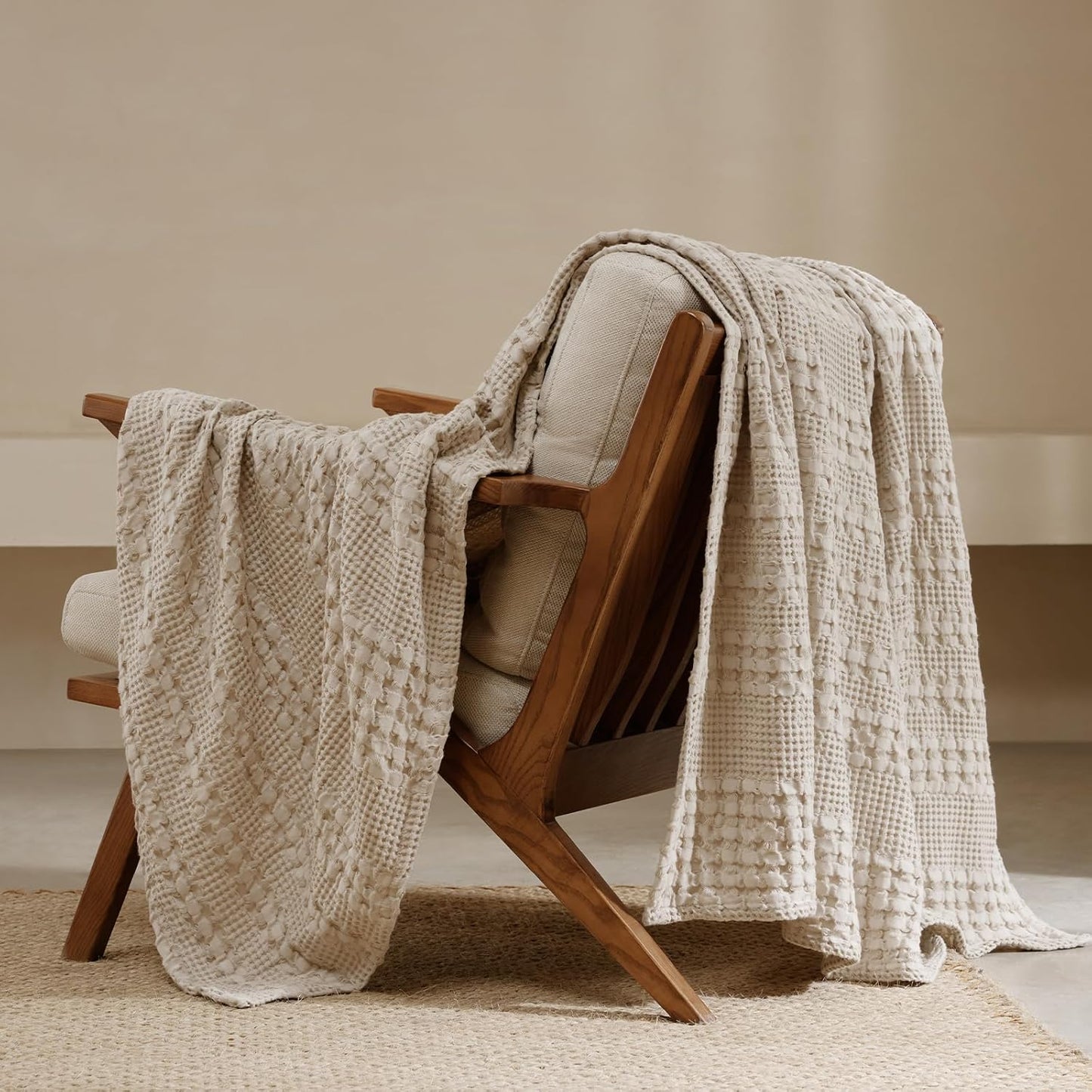 Luxury Cotton Waffle Throw Blanket | Lightweight Decorative Blanket