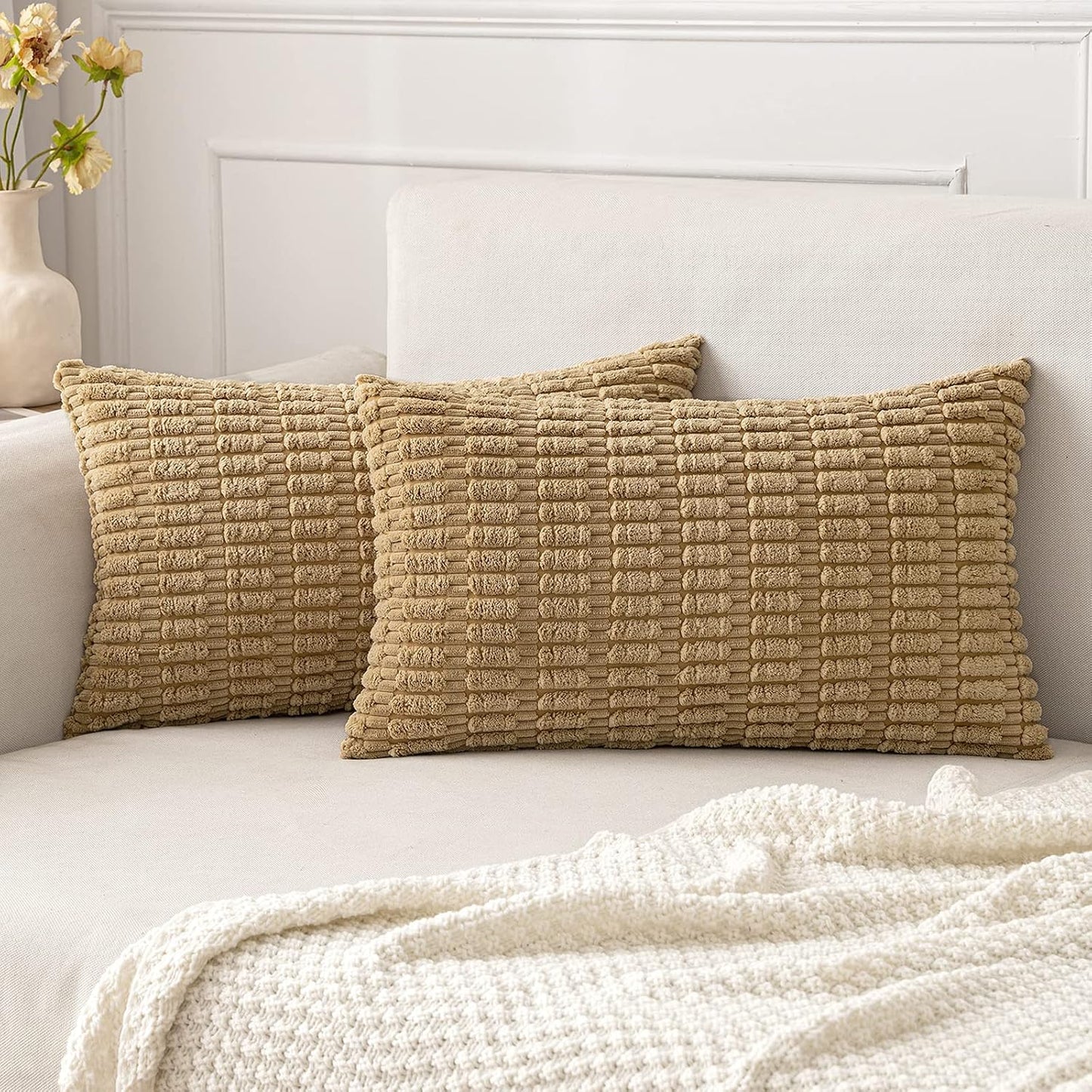 Boho Corduroy Decorative Throw Pillow Cover for Couch, Sofa & Bed